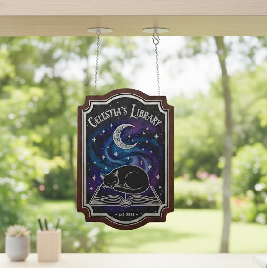 Custom Bookshelf Sign Personalized Wooden Library Reading Room Decor