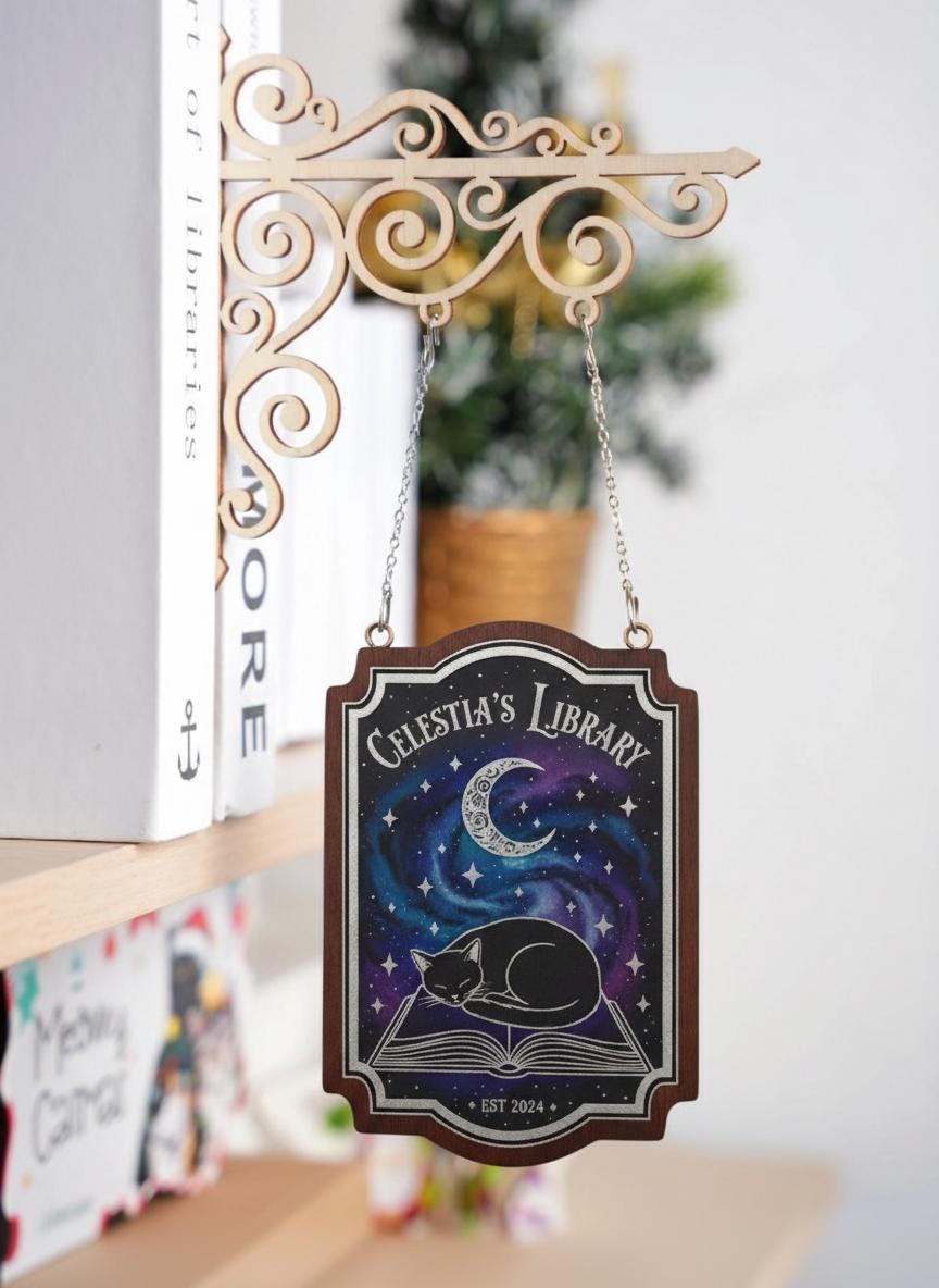 Custom Bookshelf Sign Personalized Wooden Library Reading Room Decor