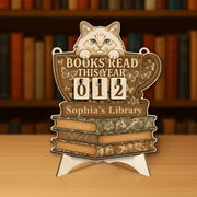 Custom Cat Book Tracker Sign – Personalized Reading Tracker Library Decor