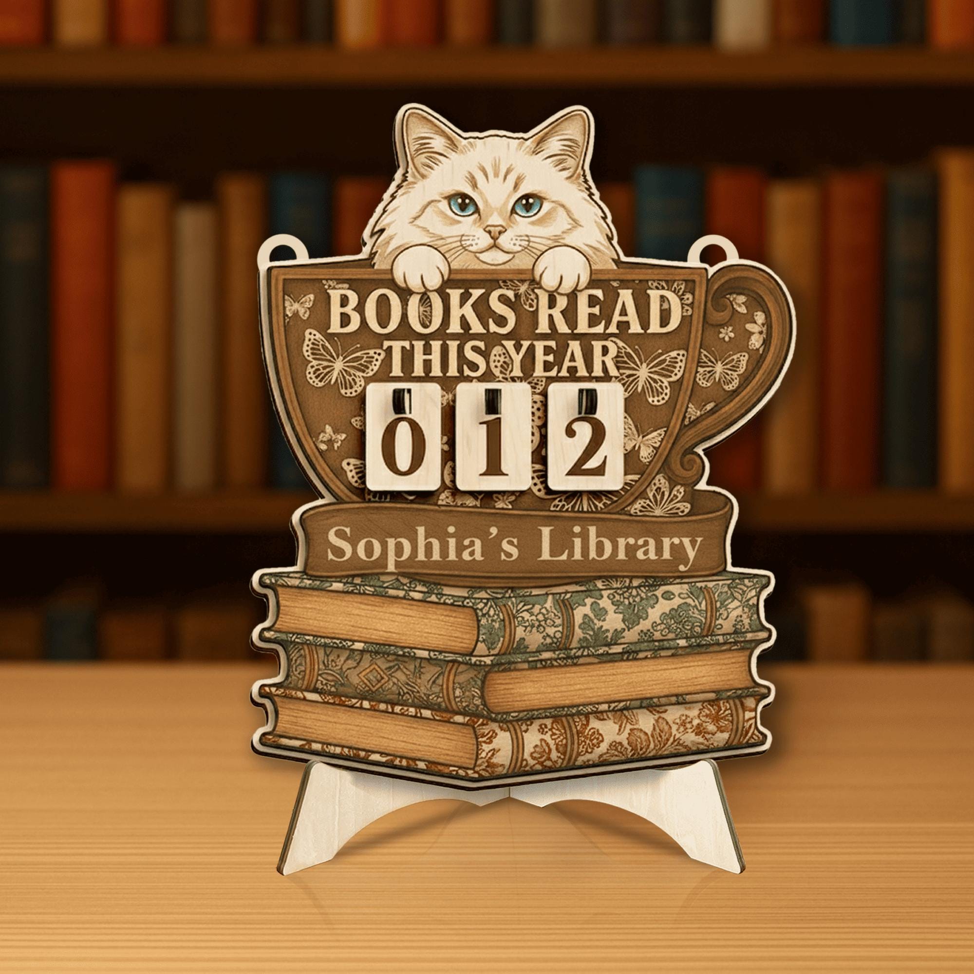 Custom Cat Book Tracker Sign – Personalized Reading Tracker Library Decor