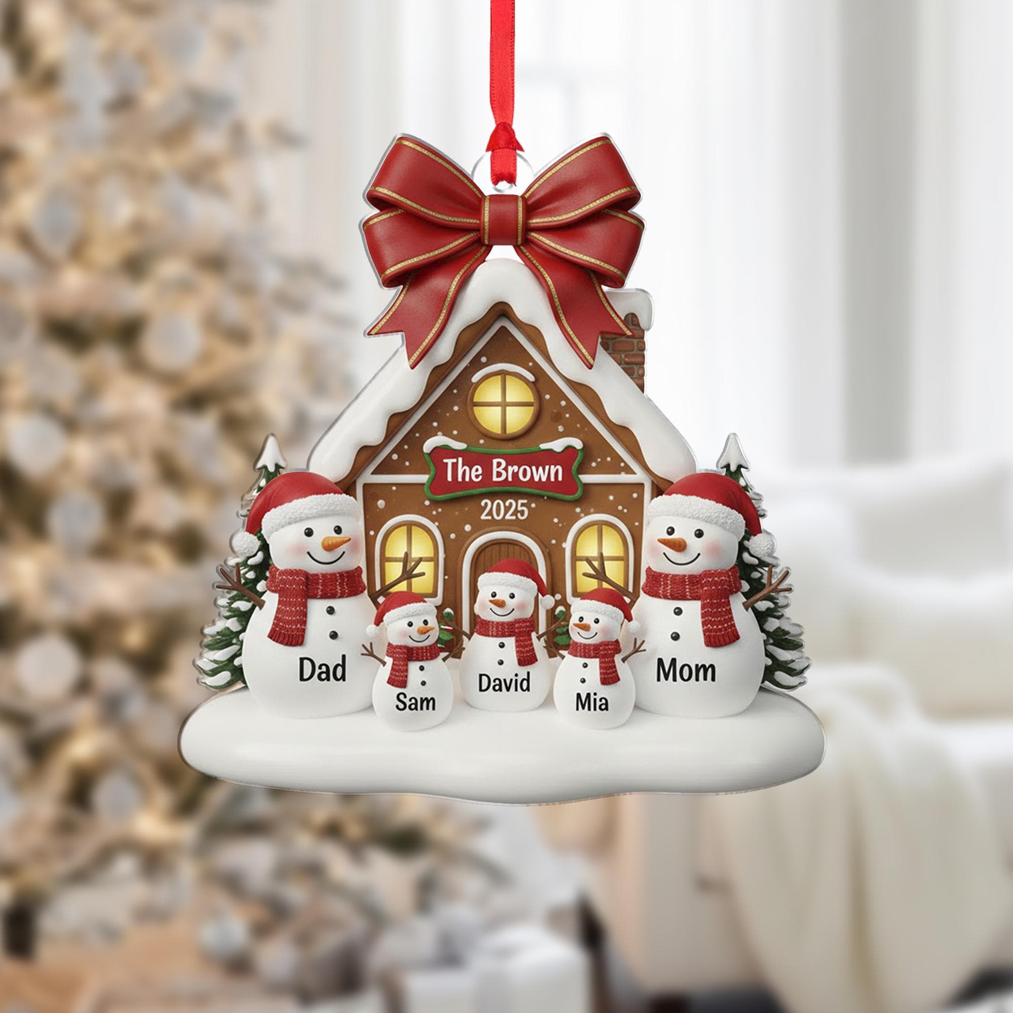 Personalized Snowman House Ornament – Acrylic Family Name Keepsake
