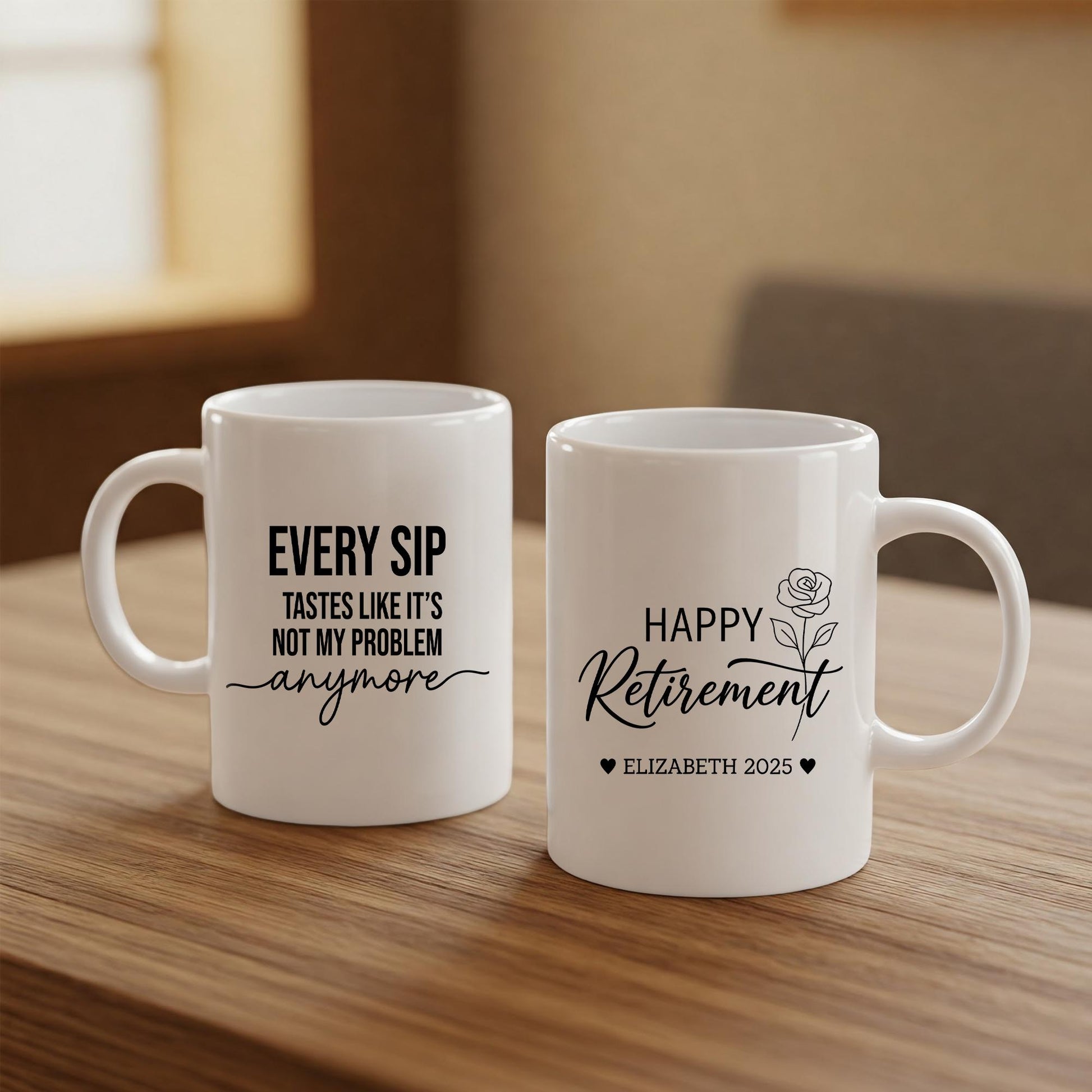 Custom Birth Month Retirement Mug, Personalized Coffee Cup with Name and Year Design