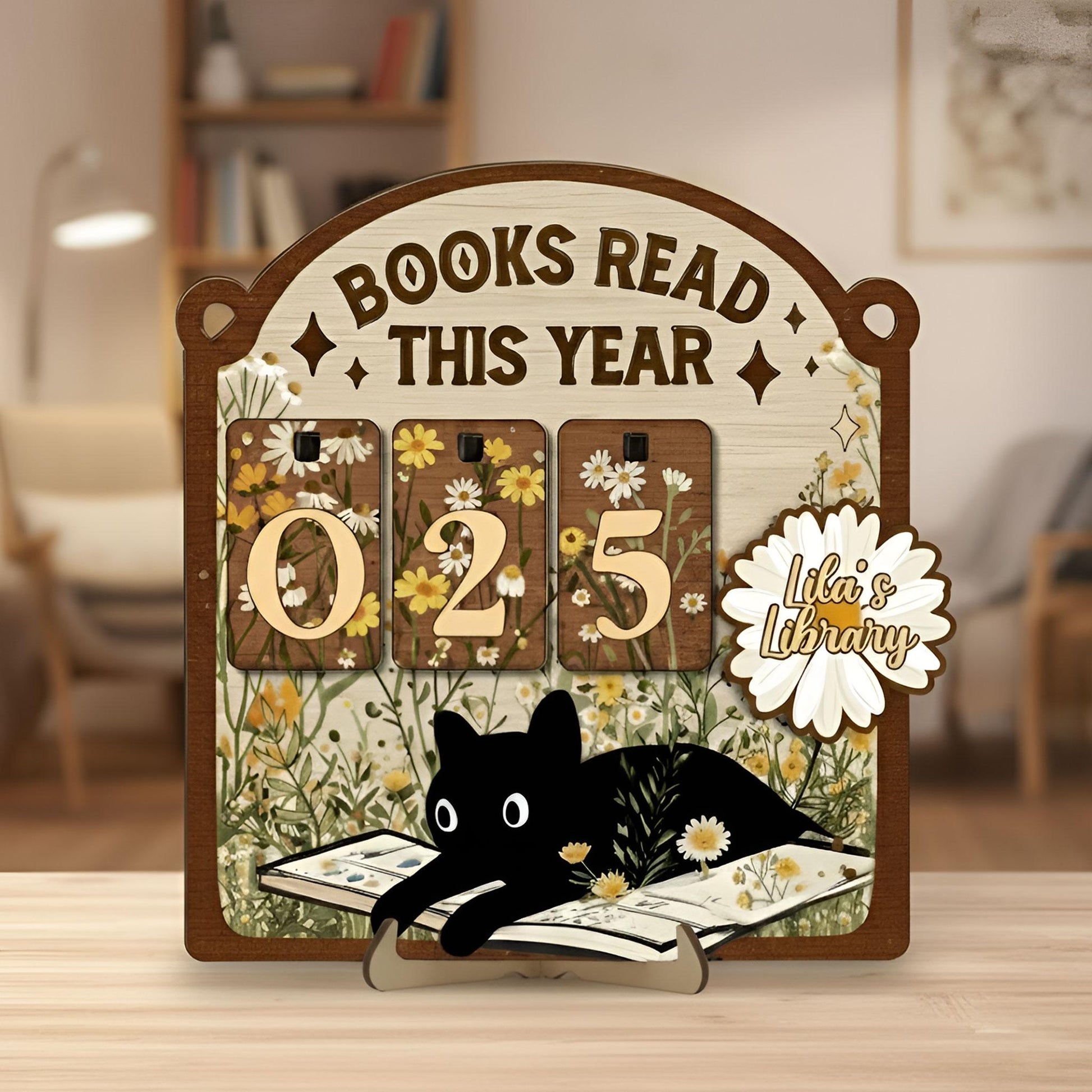Personalized Floral Black Cat Books Read Tracker: Gift for Readers