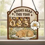 Floral Golden Retriever Books Read Tracker: Personalized Wooden Sign