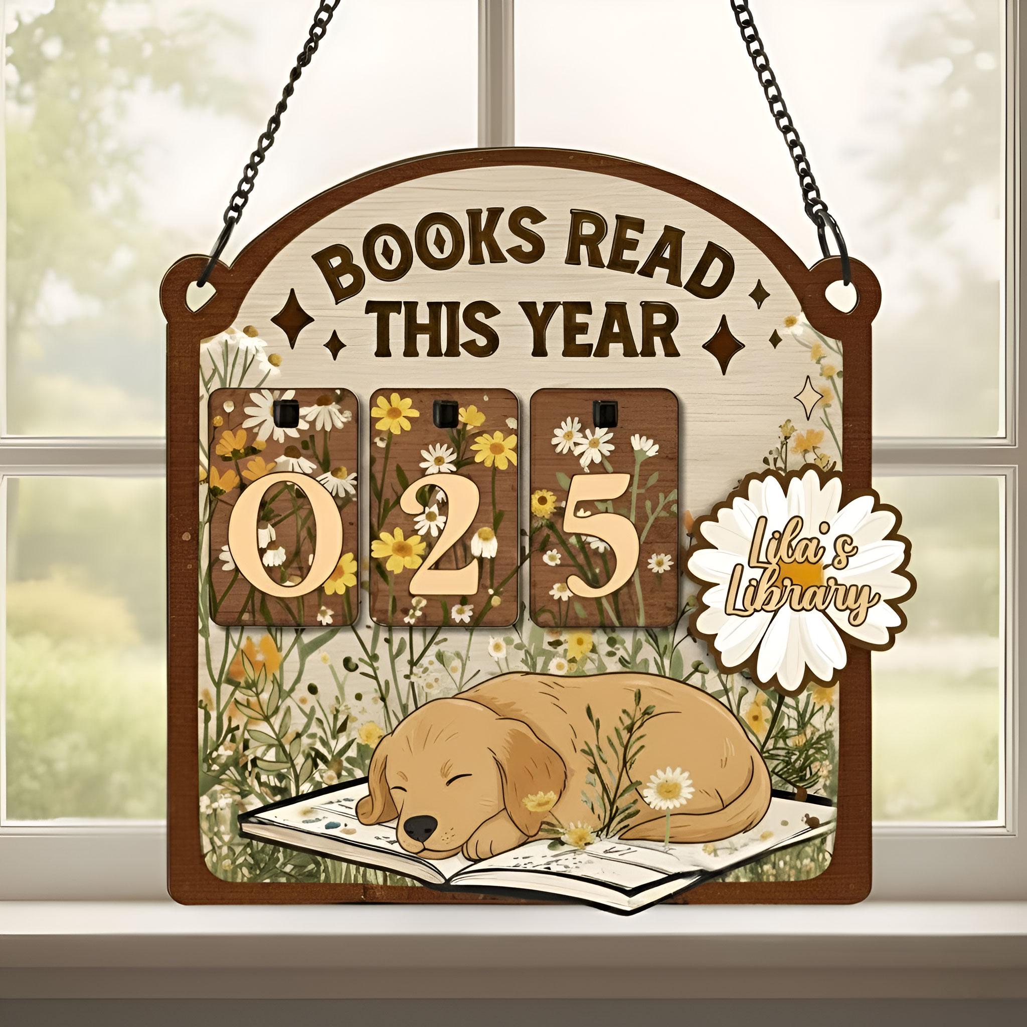 Floral Golden Retriever Books Read Tracker: Personalized Wooden Sign