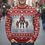 Custom Ice Hockey Daddy’s Dream Team Sweater: All-Over Print Knit Pullover, Personalized Gift