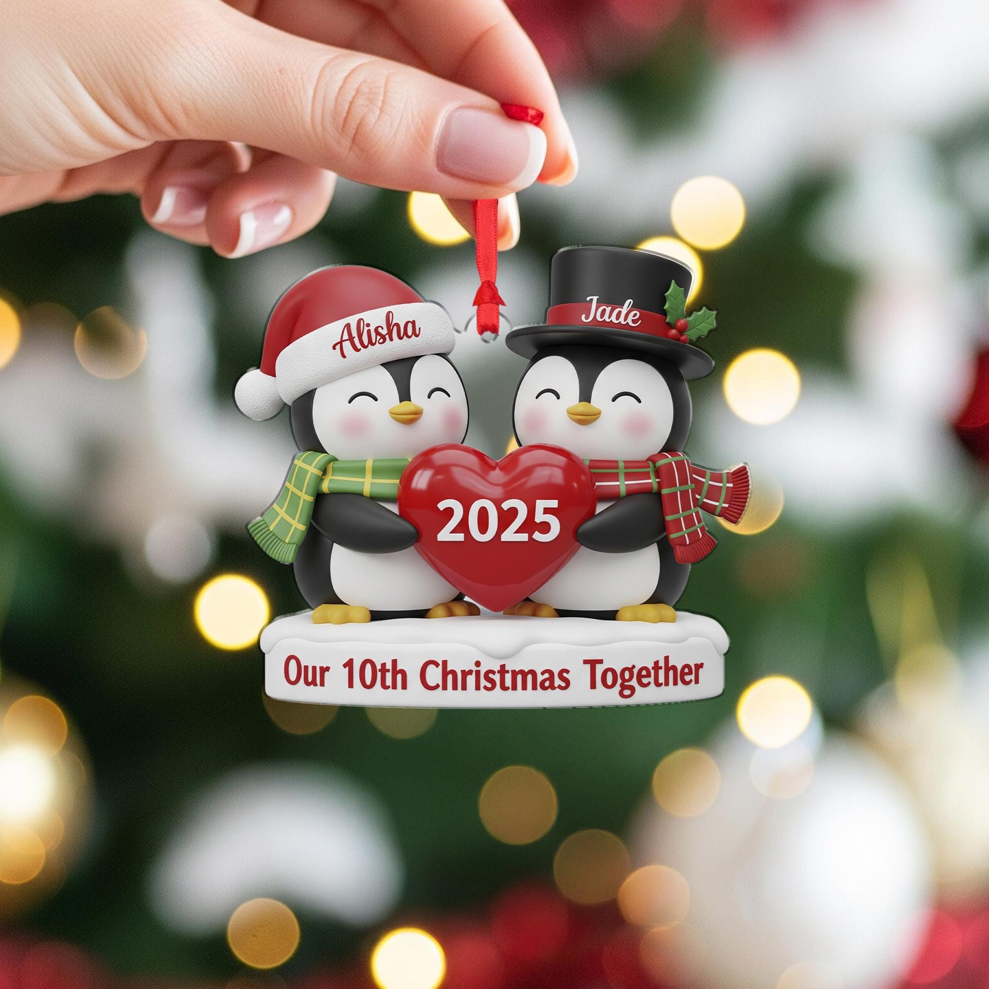 Personalized Penguin Couple Christmas Ornament: Custom Anniversary Gift, Acrylic 2025 Keepsake image 2
