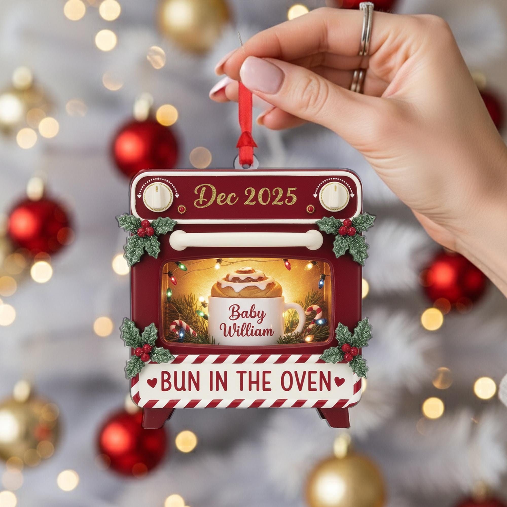 Personalized Bun in the Oven Ornament: Pregnancy Announcement Keepsake image 6