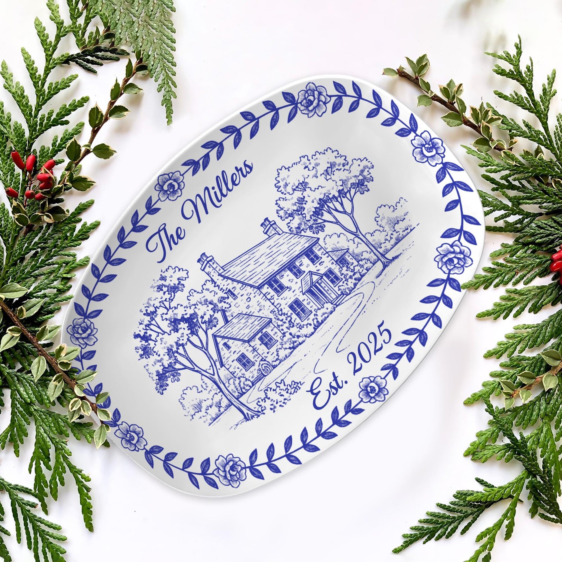 Custom House Photo Platter: Personalized Chinoiserie Decor Plate image 2