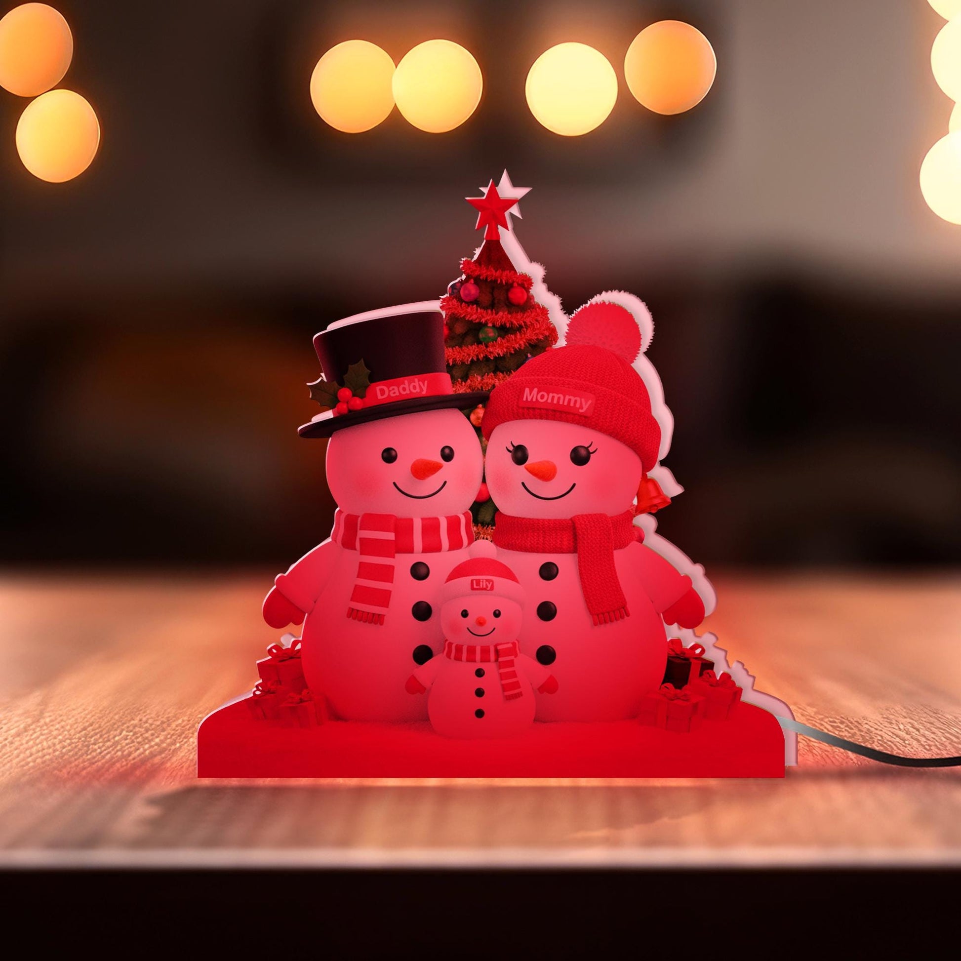 Custom Family Snowman LED Light Box– Mommy Daddy Lily Snowman Lamp Gift image 4
