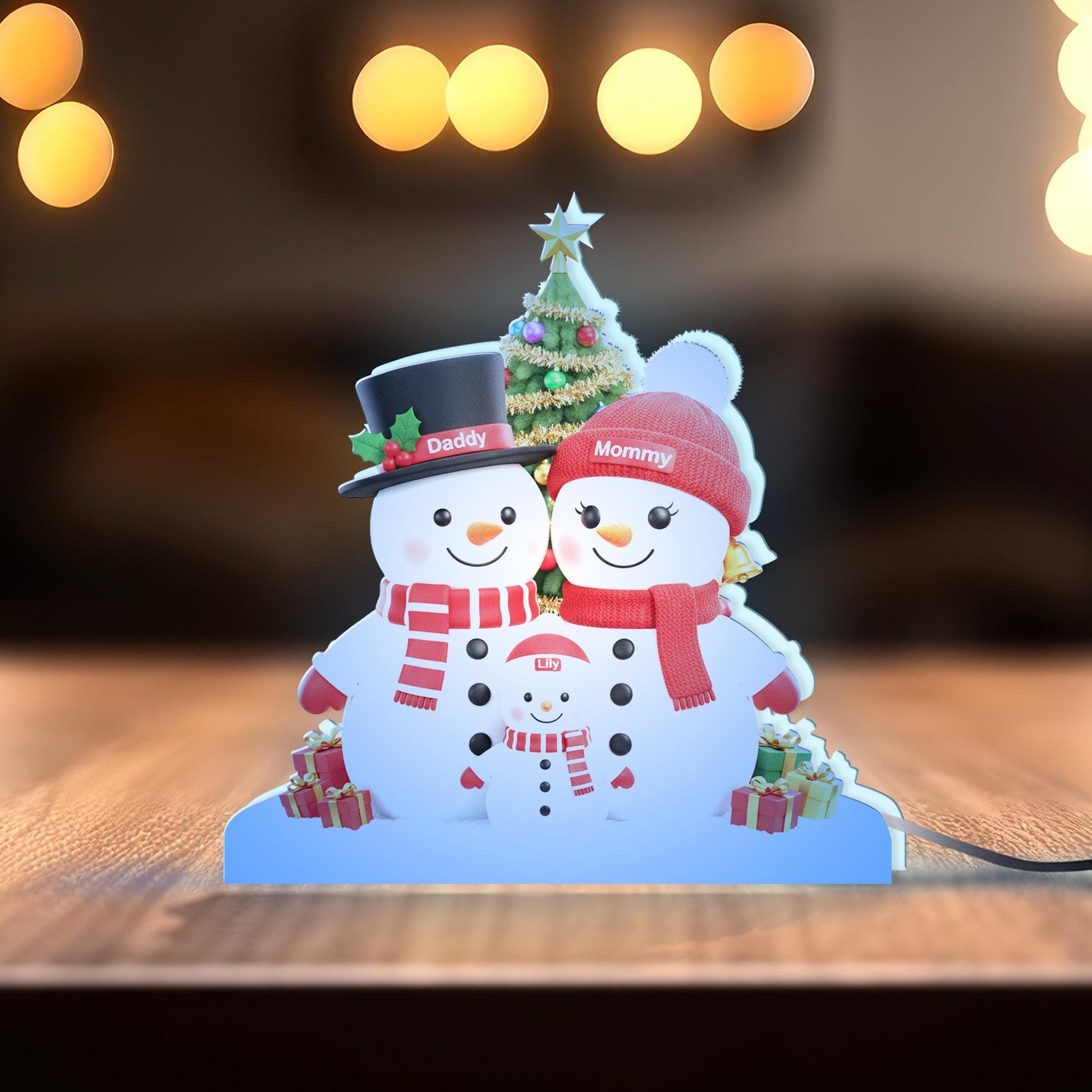 Custom Family Snowman LED Light Box– Mommy Daddy Lily Snowman Lamp Gift image 7
