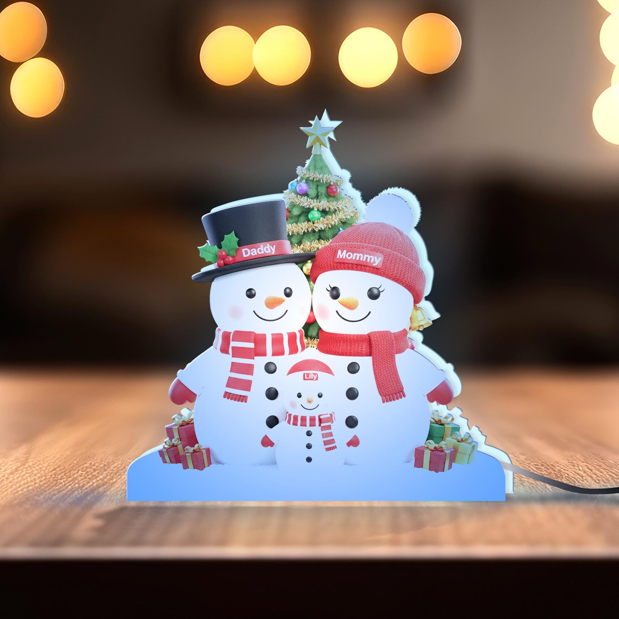 Custom Family Snowman LED Light Box– Mommy Daddy Lily Snowman Lamp Gift image 7