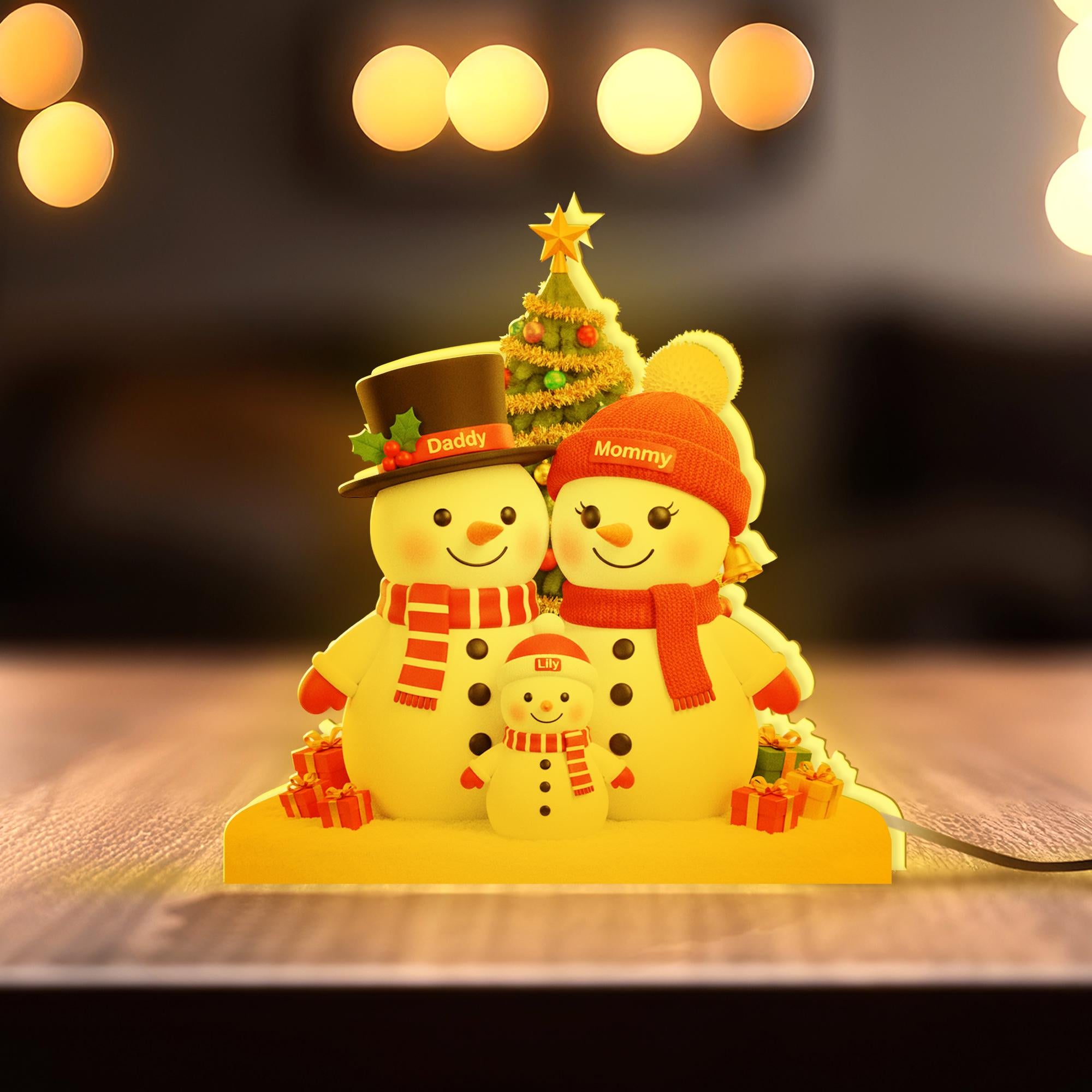 Custom Family Snowman LED Light Box– Mommy Daddy Lily Snowman Lamp Gift image 2