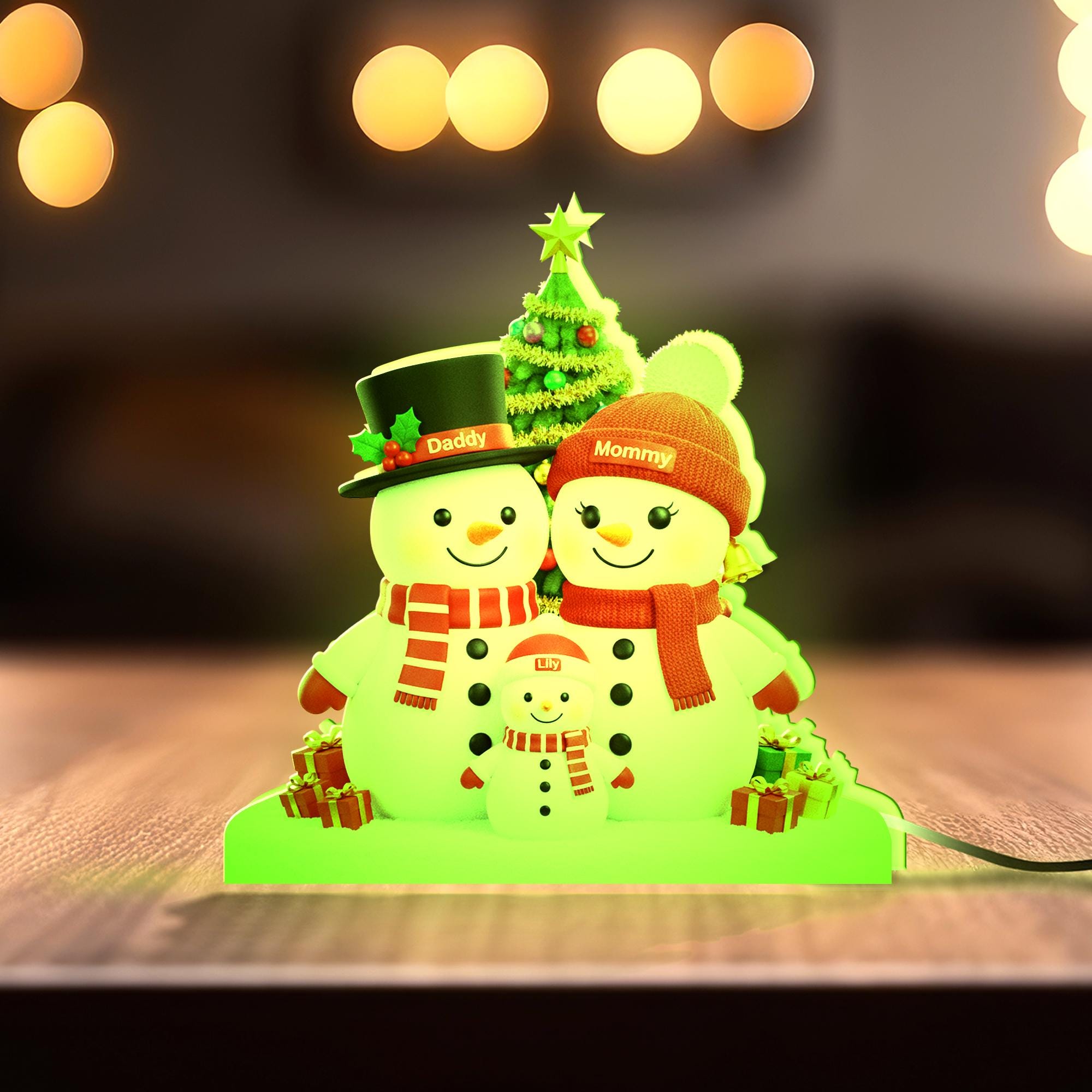 Custom Family Snowman LED Light Box– Mommy Daddy Lily Snowman Lamp Gift image 6
