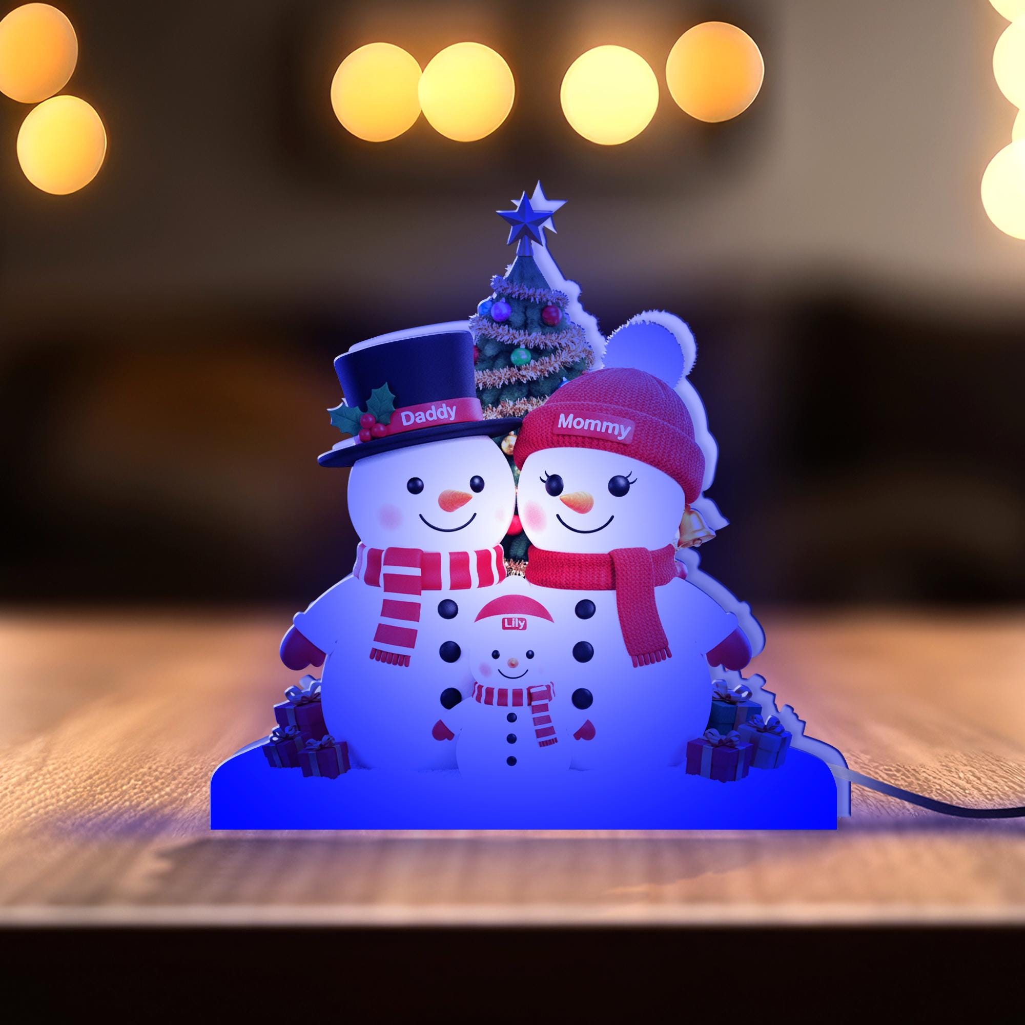 Custom Family Snowman LED Light Box– Mommy Daddy Lily Snowman Lamp Gift image 9