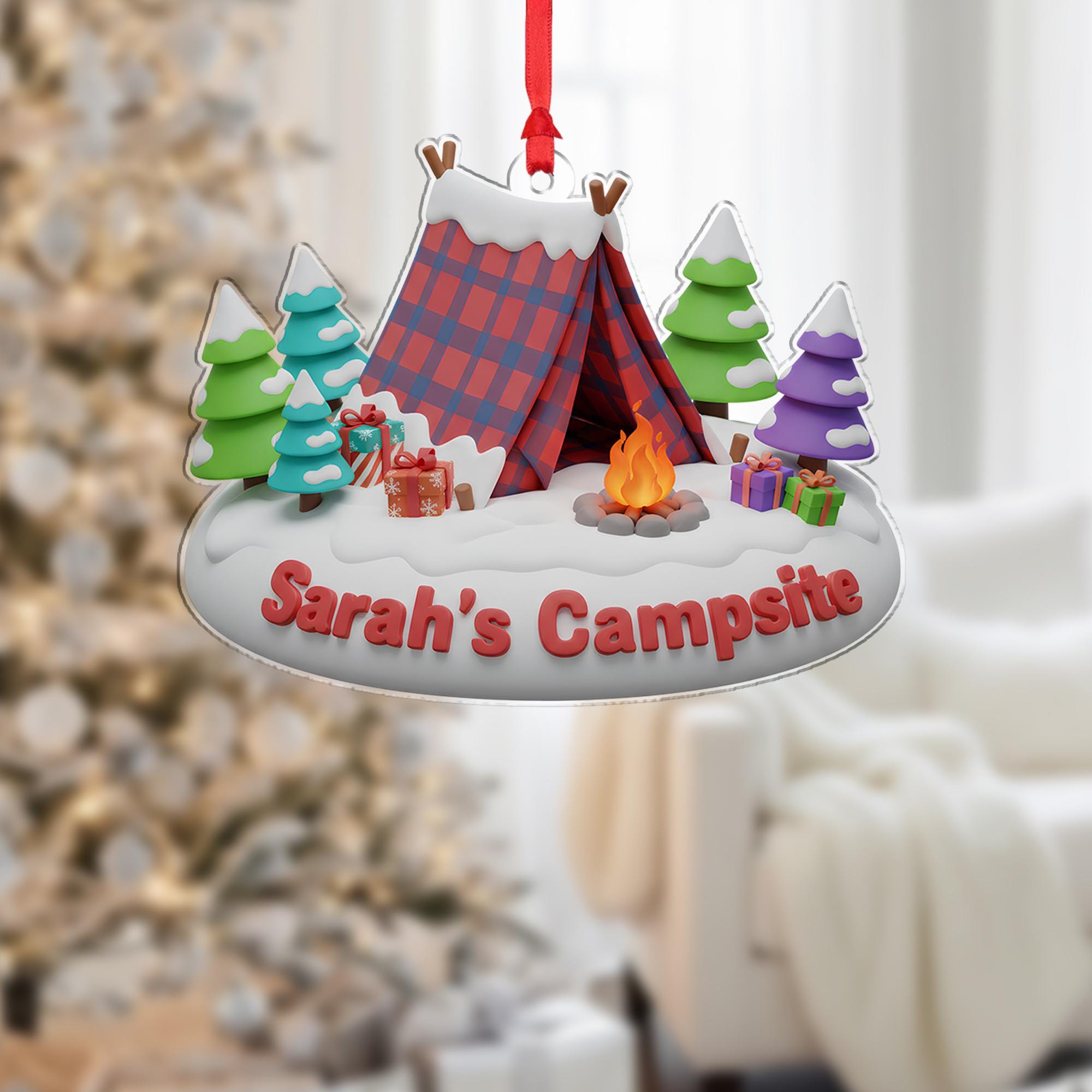 Personalized Camping Ornament: Custom Name Tent, Acrylic Camper Gift image 1