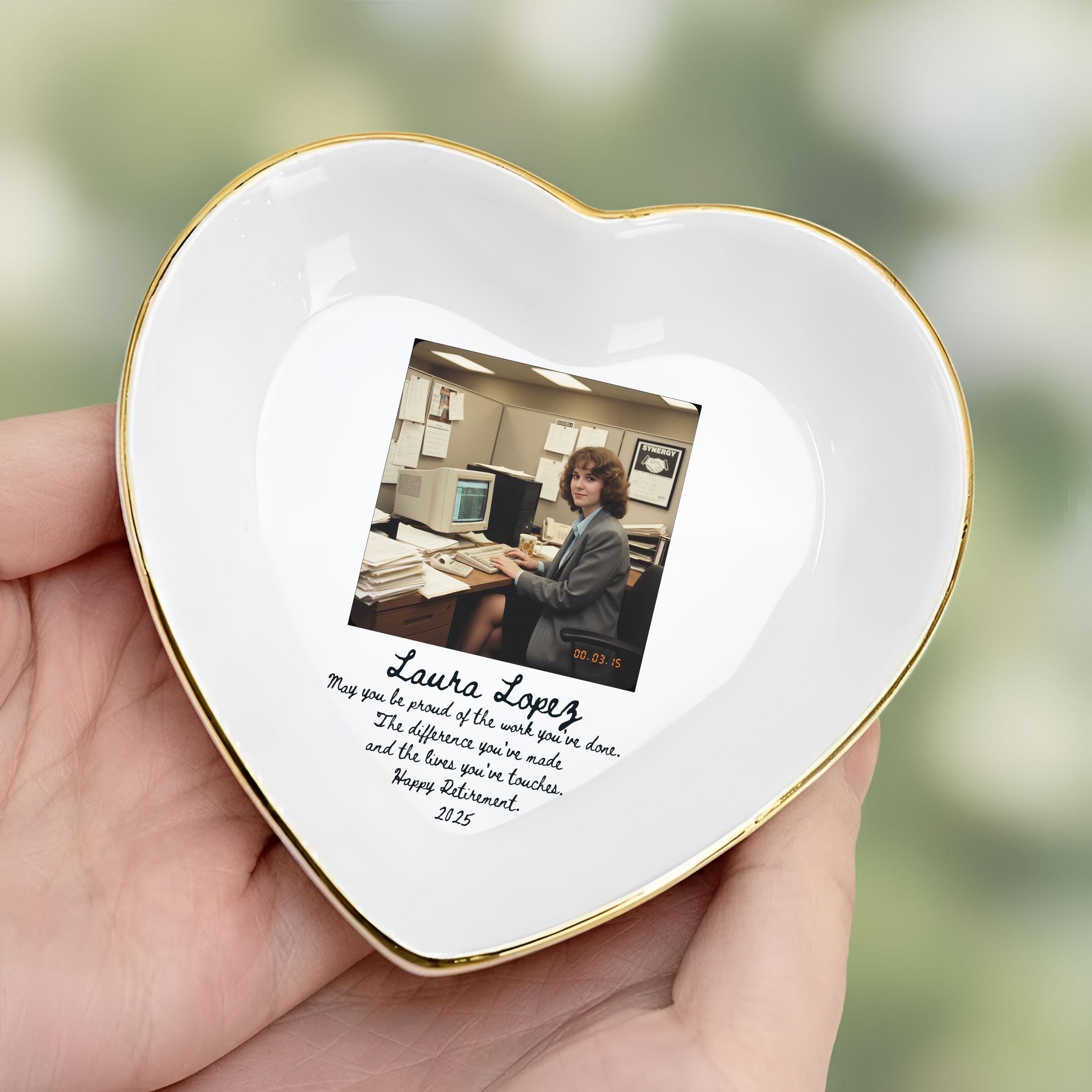 Retirement Jewelry Dish: Custom Vintage Photo Keepsake Tray, Personalized Jewelry Plate Gift for Retirees image 2