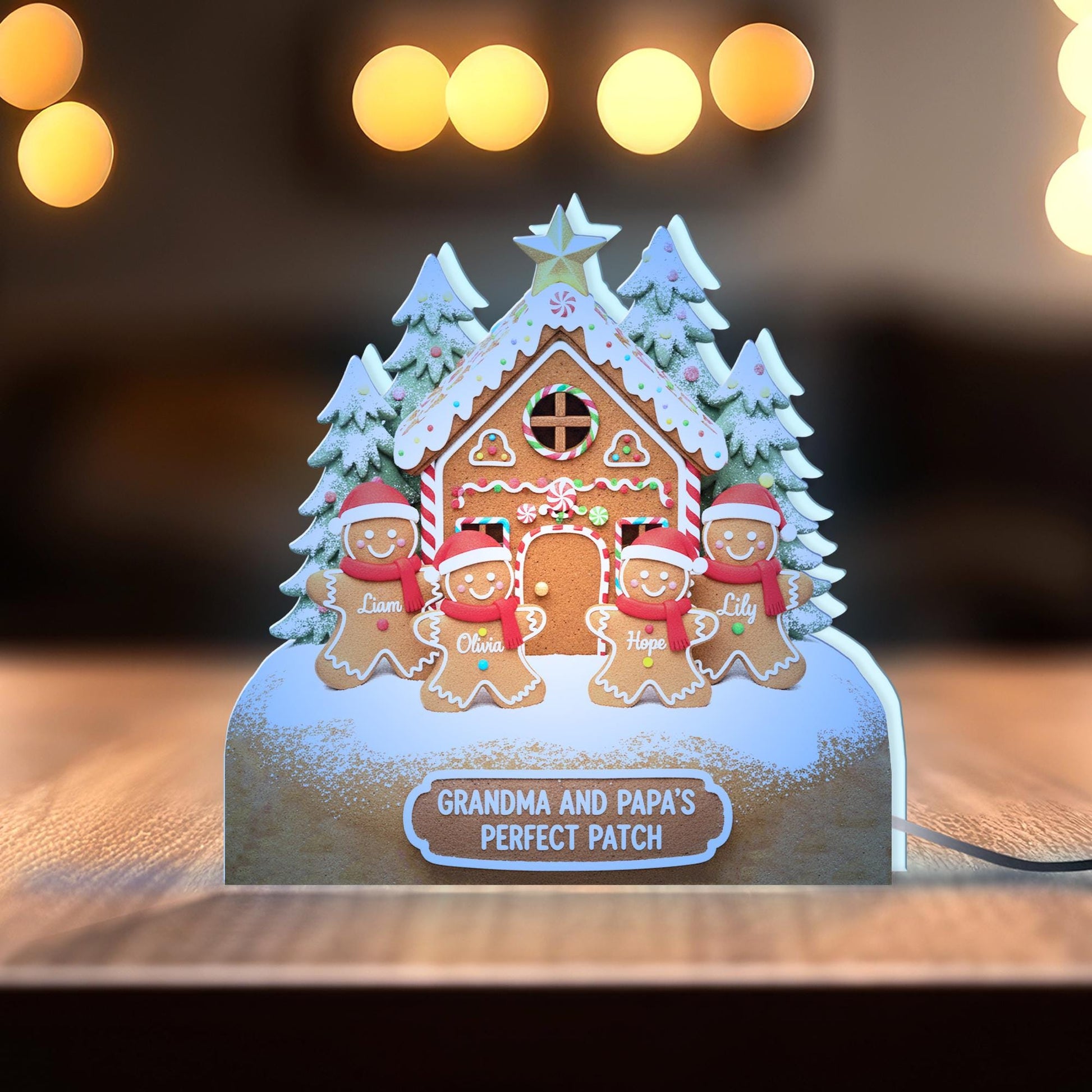 Custom Gingerbread Family LED Light Box with Grandma Grandpa: Grandma's Perfect Batch Light image 3