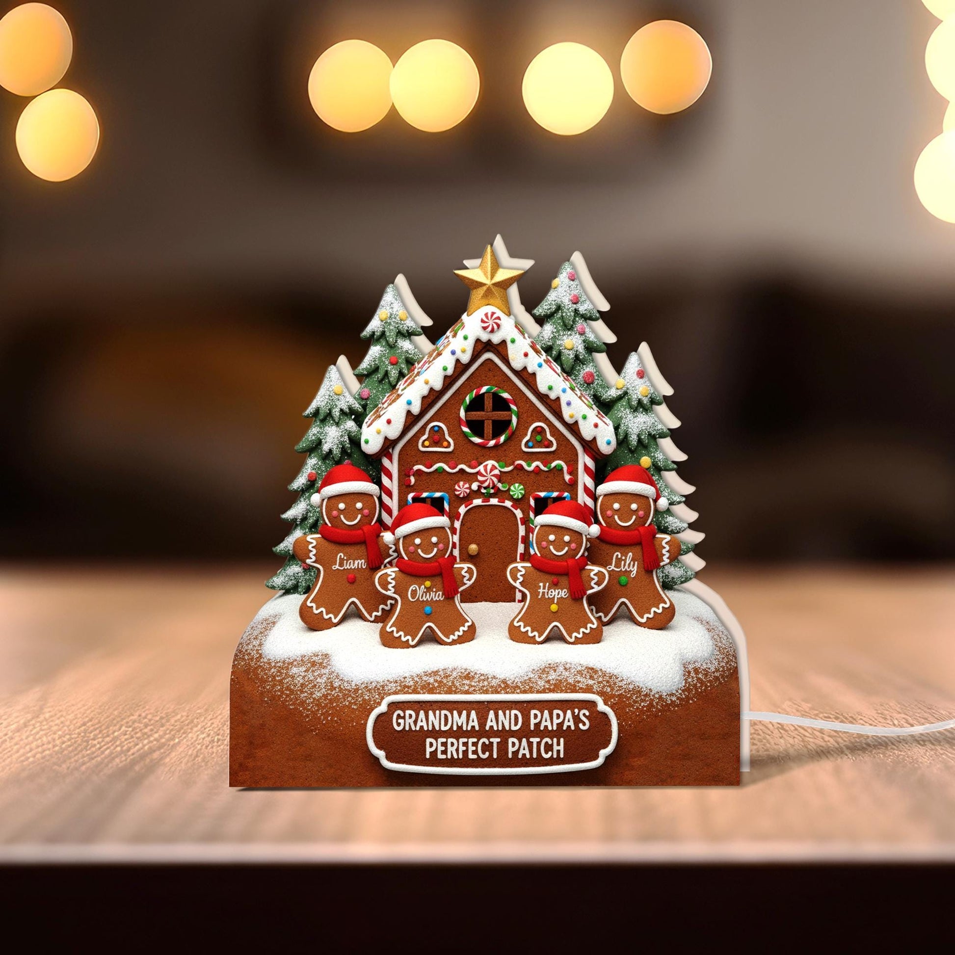Custom Gingerbread Family LED Light Box with Grandma Grandpa: Grandma's Perfect Batch Light image 4