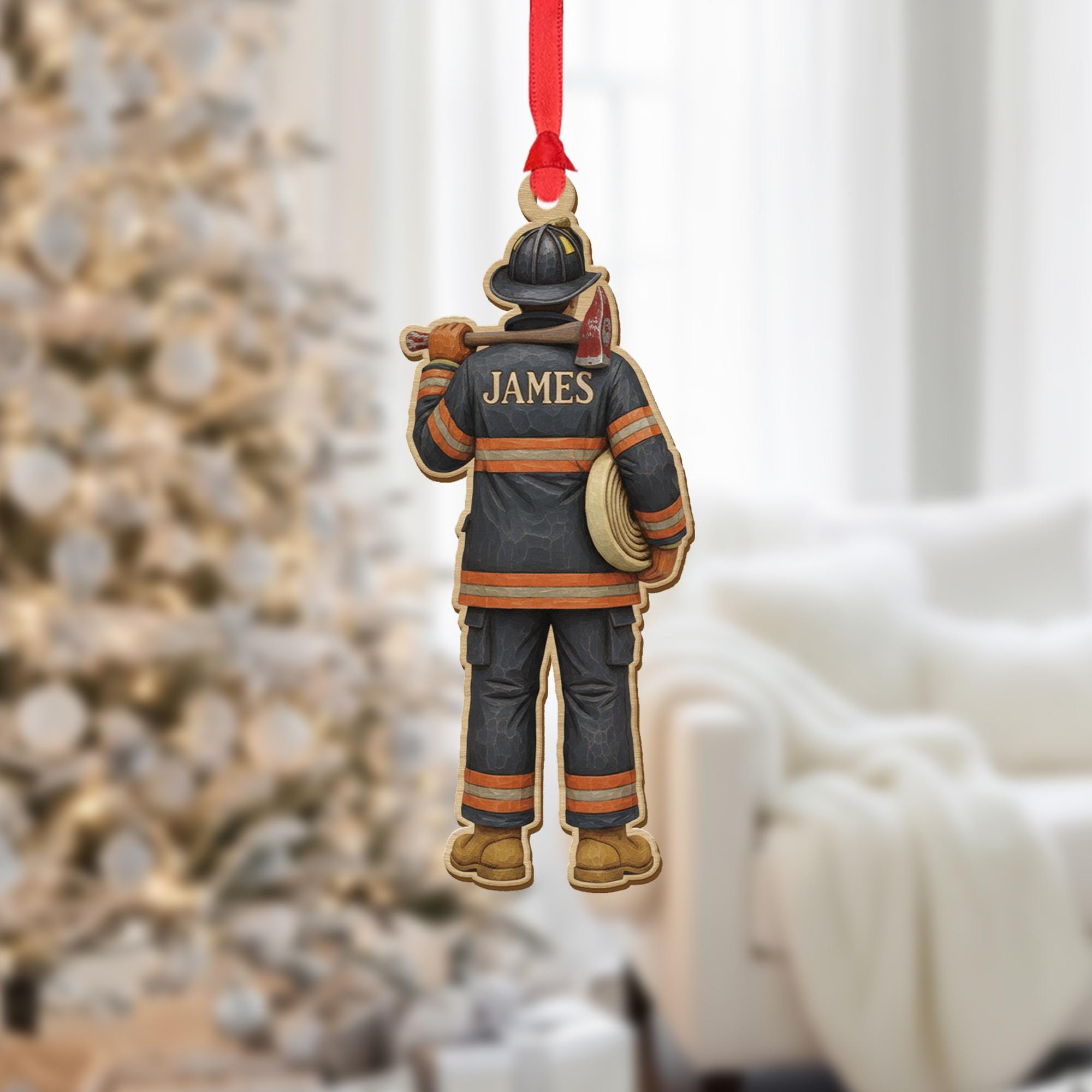 Personalized Firefighter Ornament – Custom Name Design, Fireman Uniform Decoration, Hero Christmas Tree Ornament image 1
