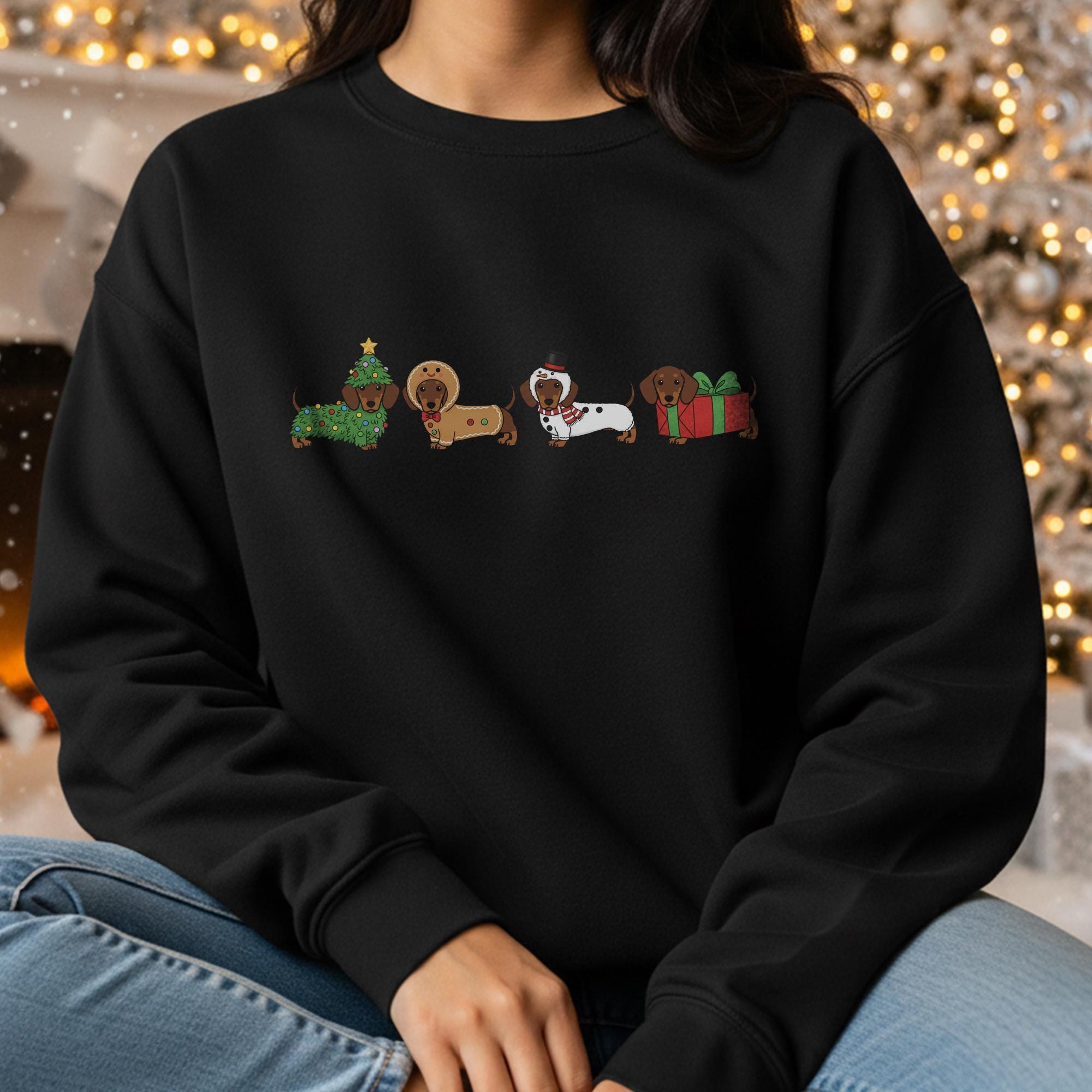 Dachshund Christmas Sweatshirt T-shirt: Cute Doxie Print Pullover
