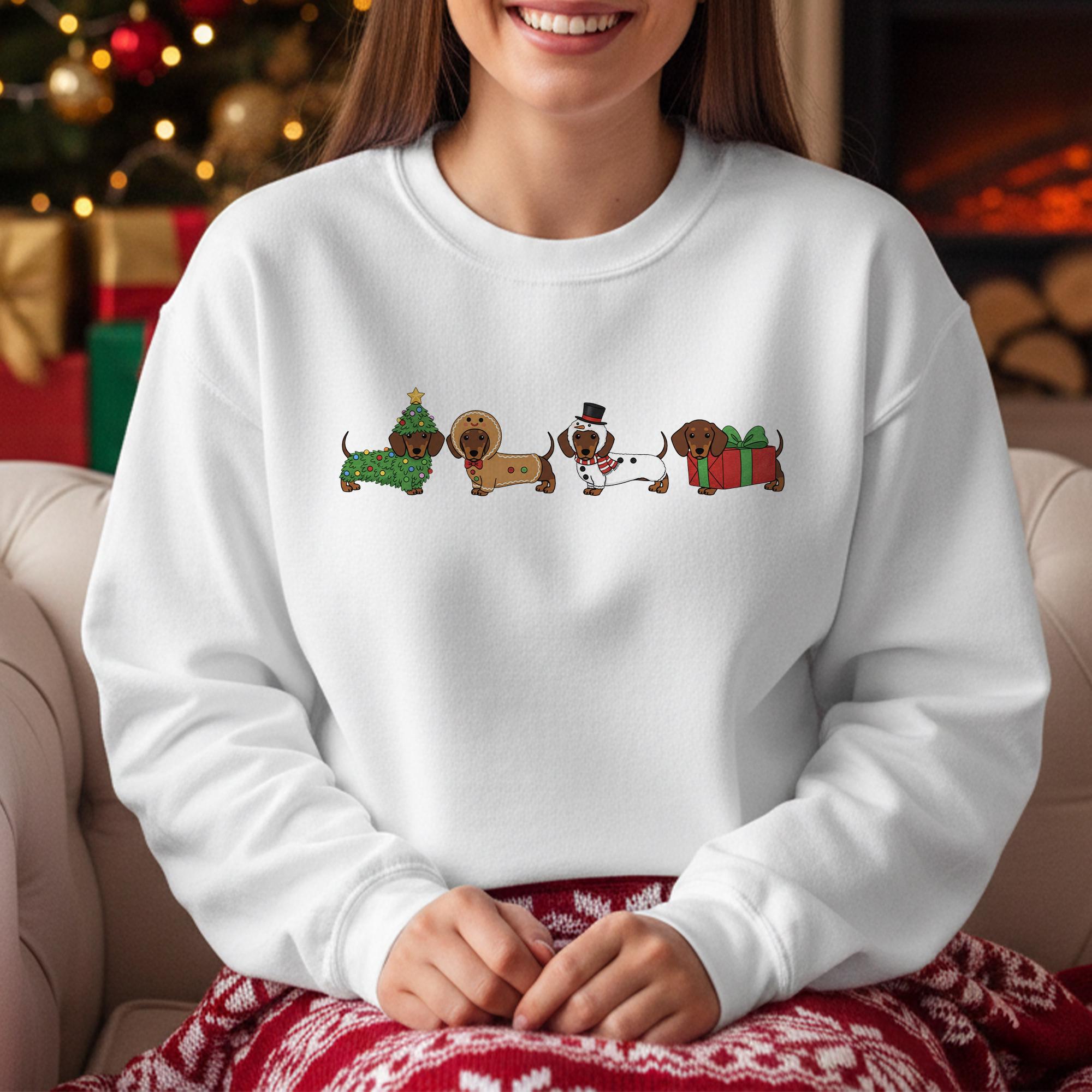 Dachshund Christmas Sweatshirt T-shirt: Cute Doxie Print Pullover