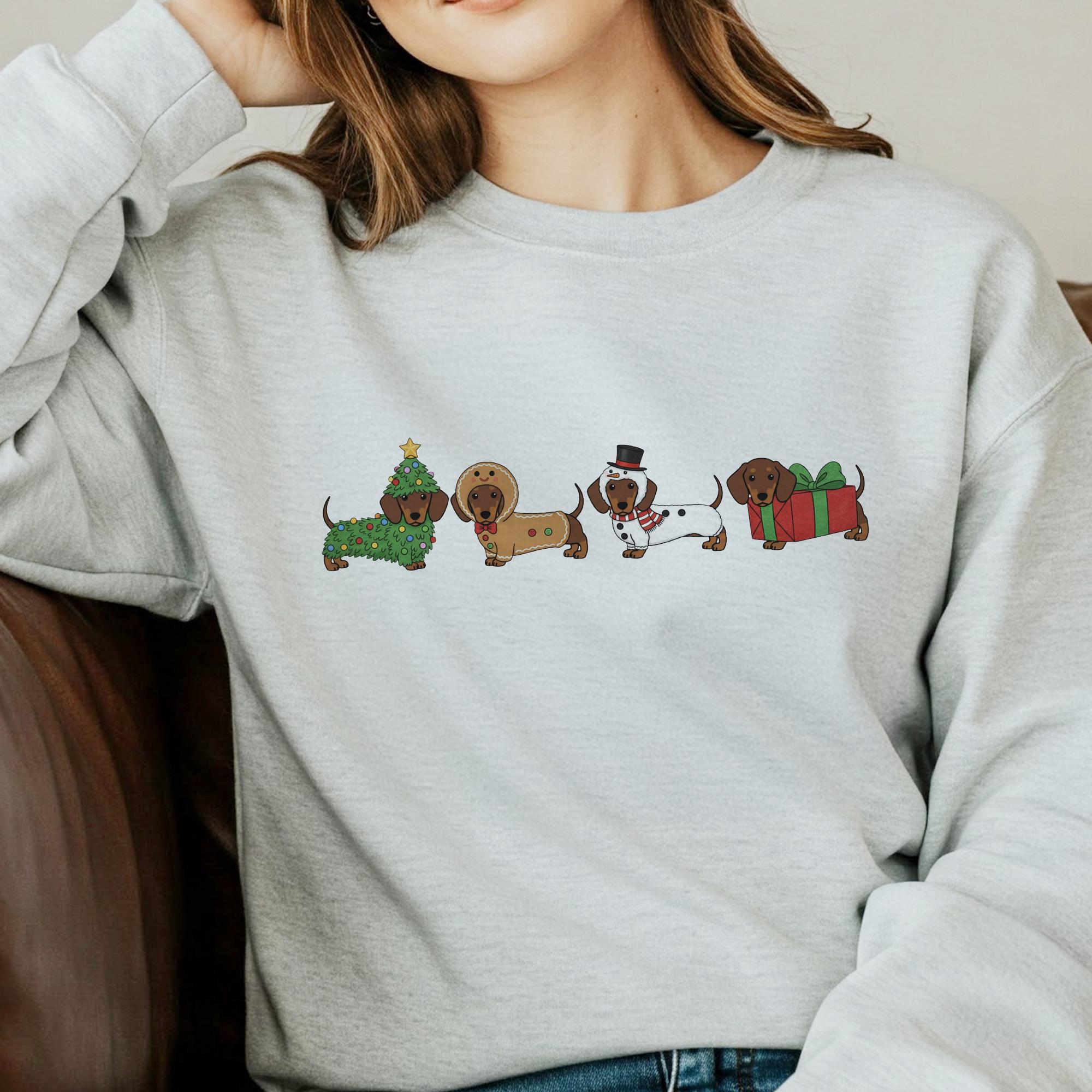 Dachshund Christmas Sweatshirt T-shirt: Cute Doxie Print Pullover