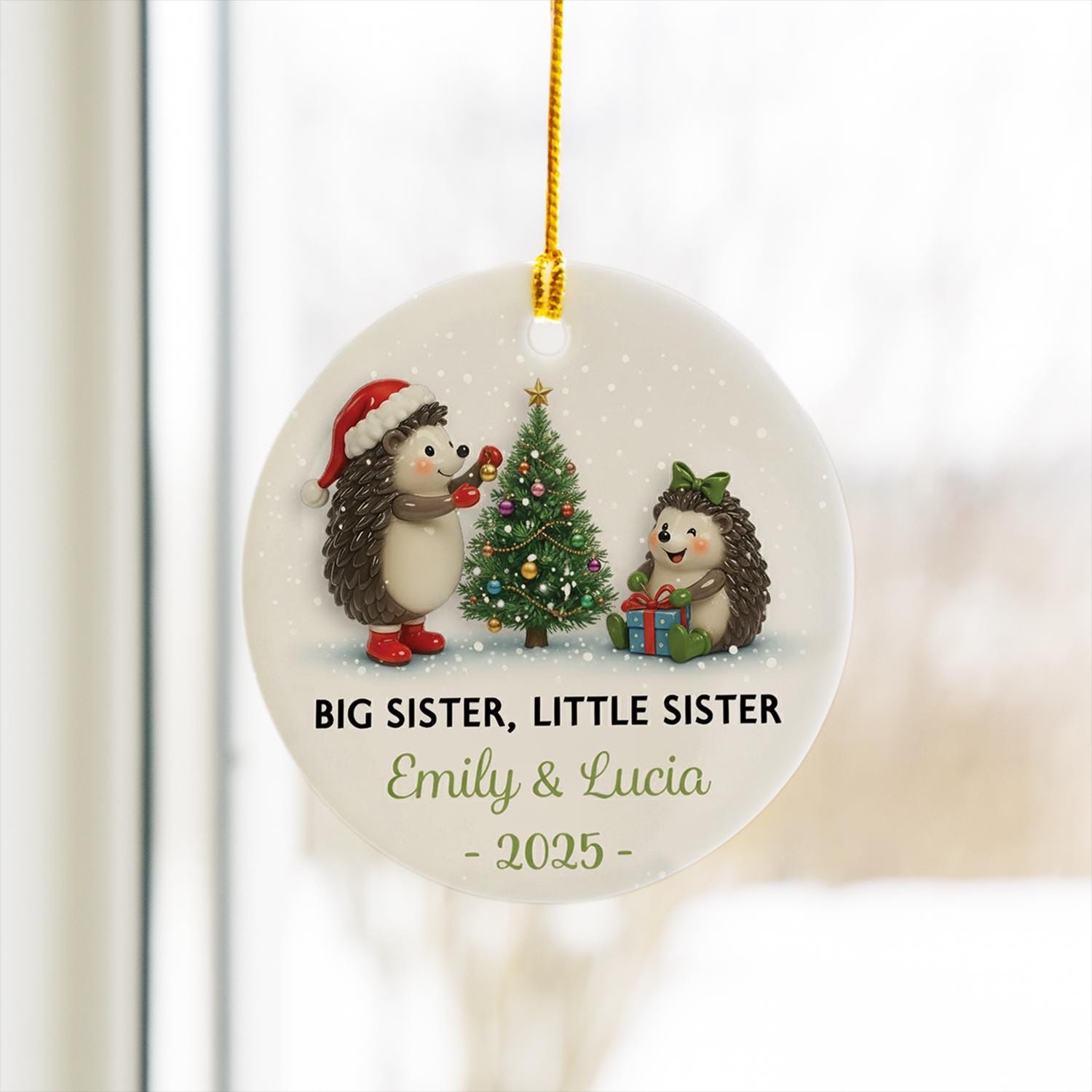 Personalized Hedgehog Sibling Ornament: Custom Ceramic Christmas Keepsake