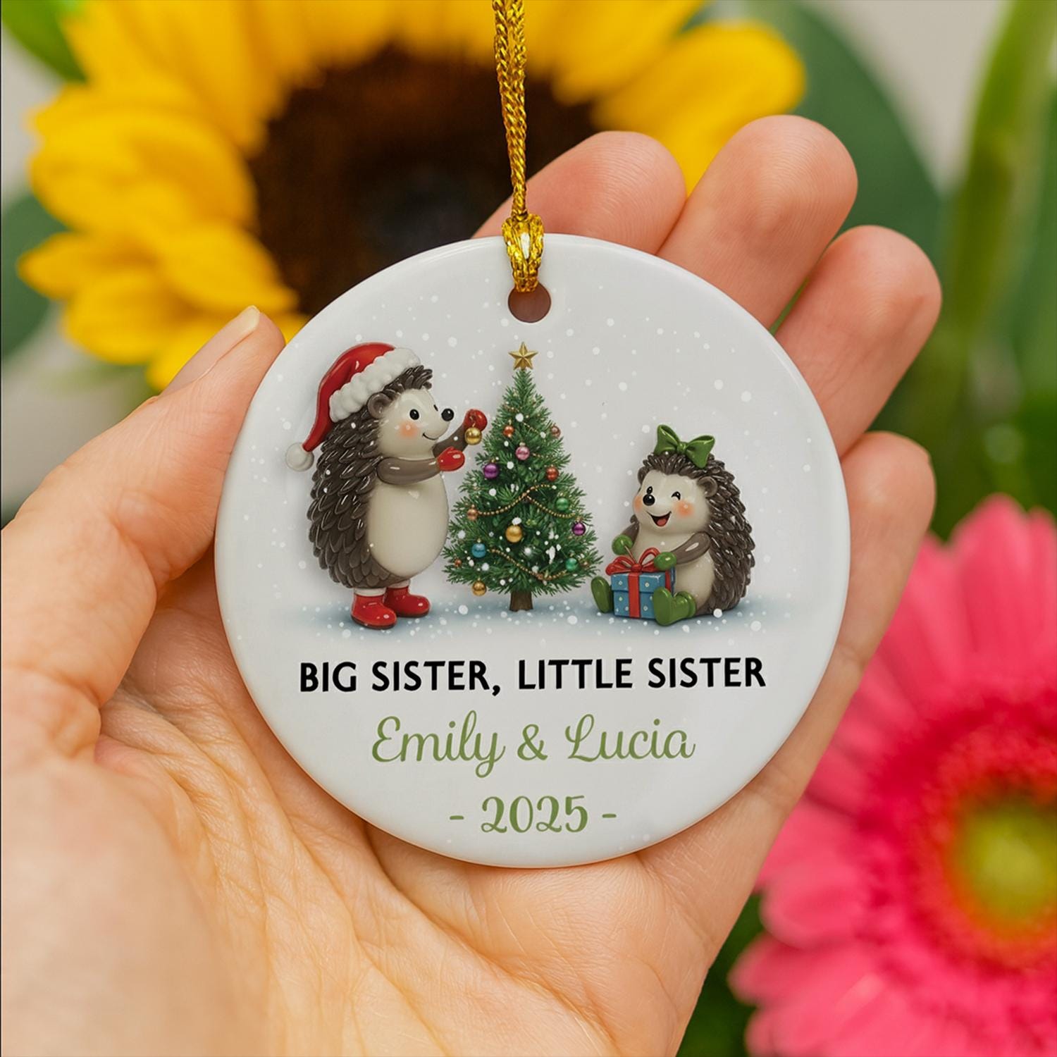 Personalized Hedgehog Sibling Ornament: Custom Ceramic Christmas Keepsake