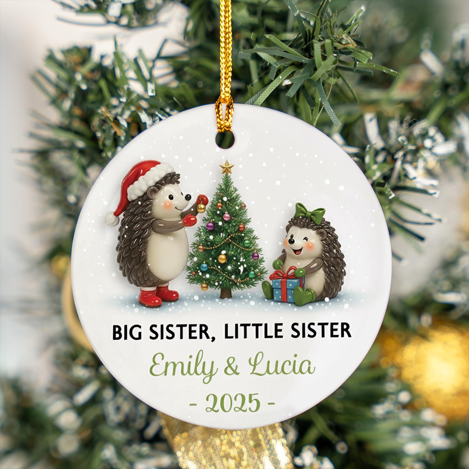 Personalized Hedgehog Sibling Ornament: Custom Ceramic Christmas Keepsake