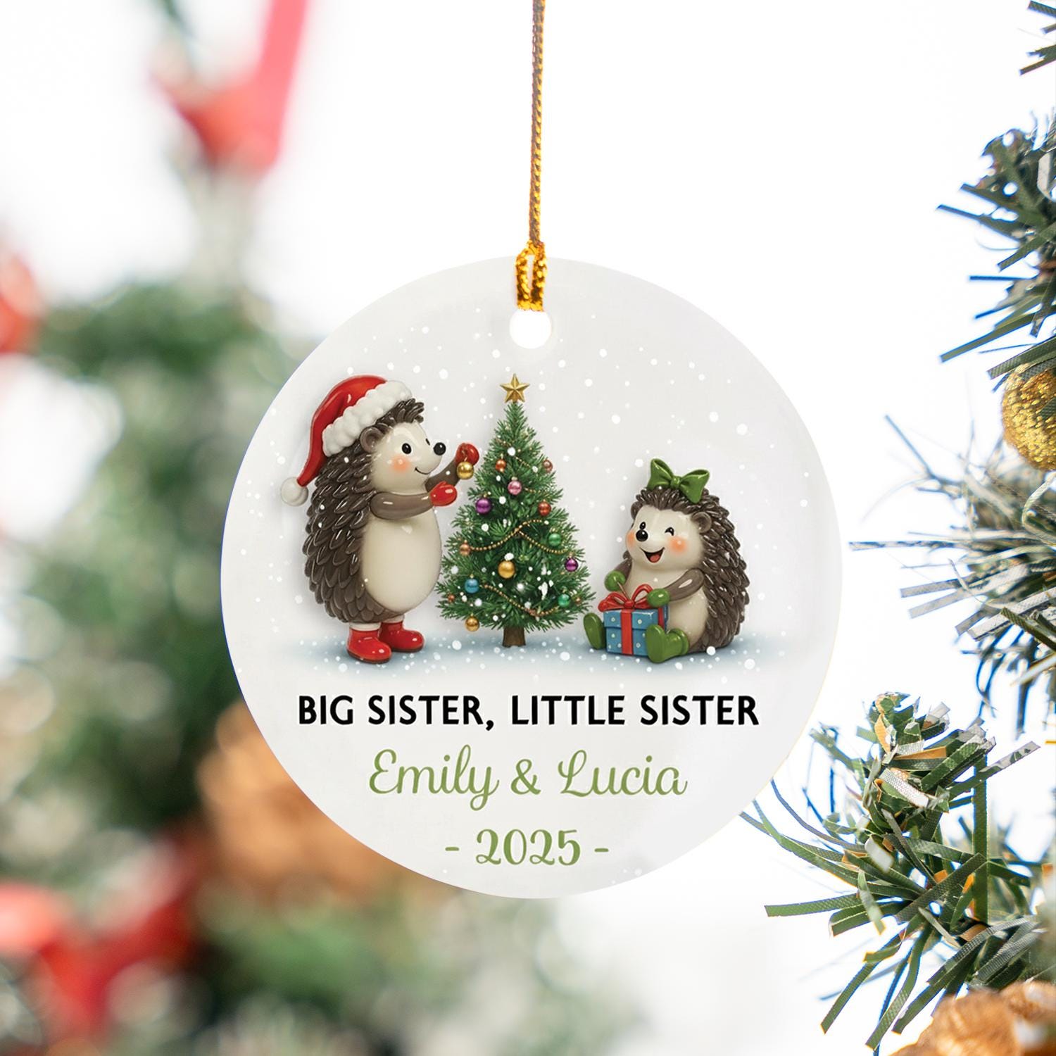 Personalized Hedgehog Sibling Ornament: Custom Ceramic Christmas Keepsake