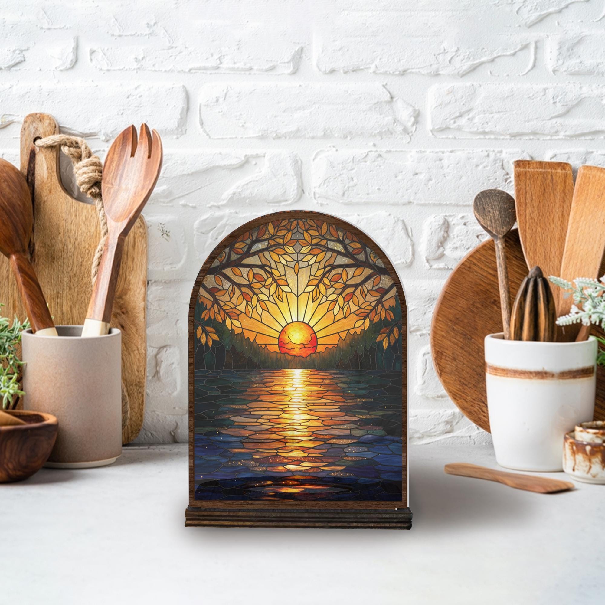 Wooden Candle Holder – Sunset Lake Design, Nature Scene Decor, Rustic Home Accent image 8