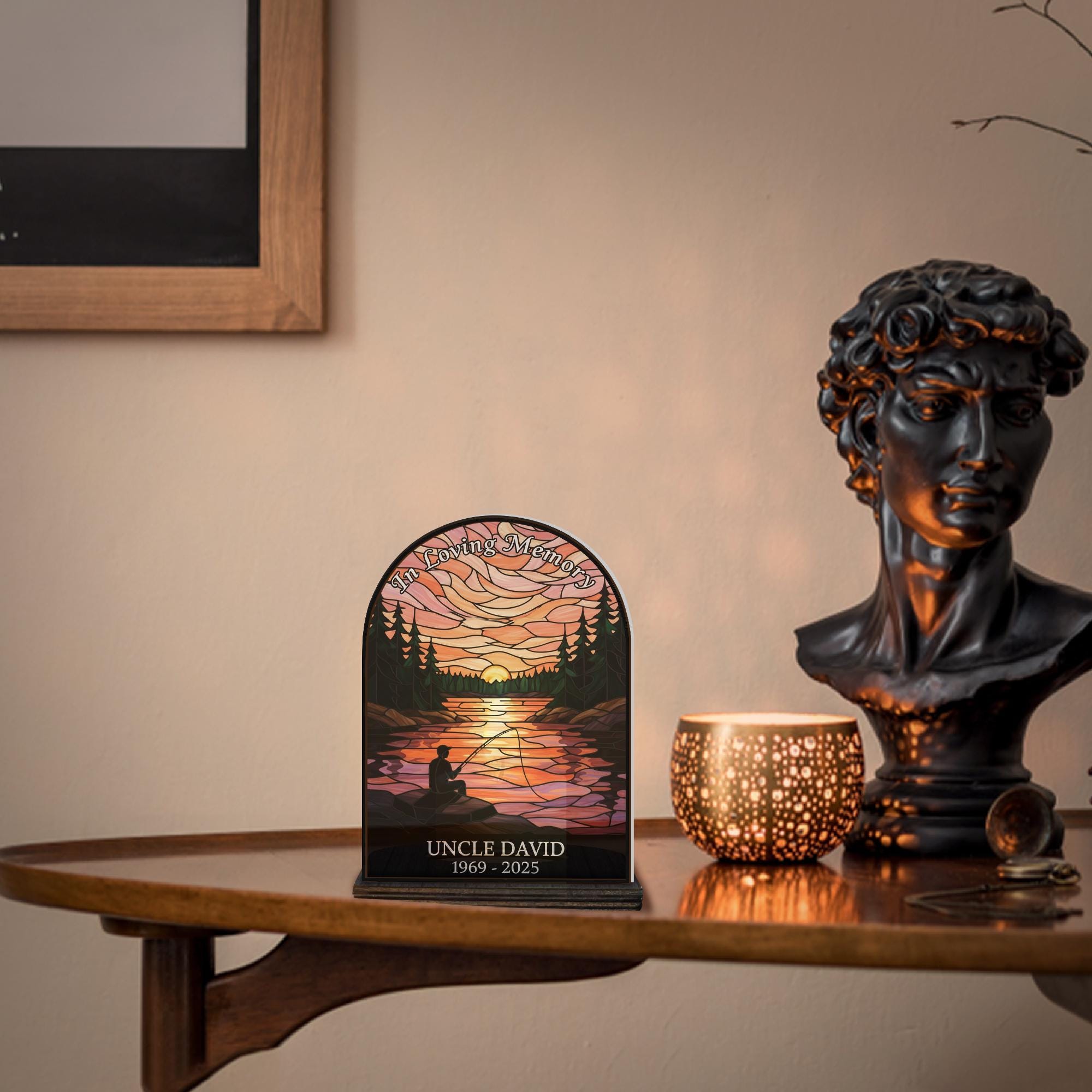 Personalized Wooden Candle Holder – Memorial Sunset Lake Design, Remembrance Home Decor image 5