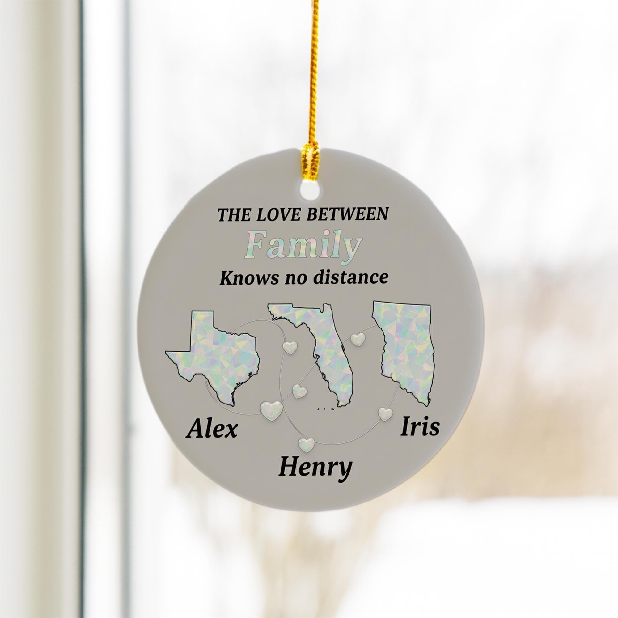 Personalized Long Distance Family Ornament: Custom State Maps, Ceramic Keepsake