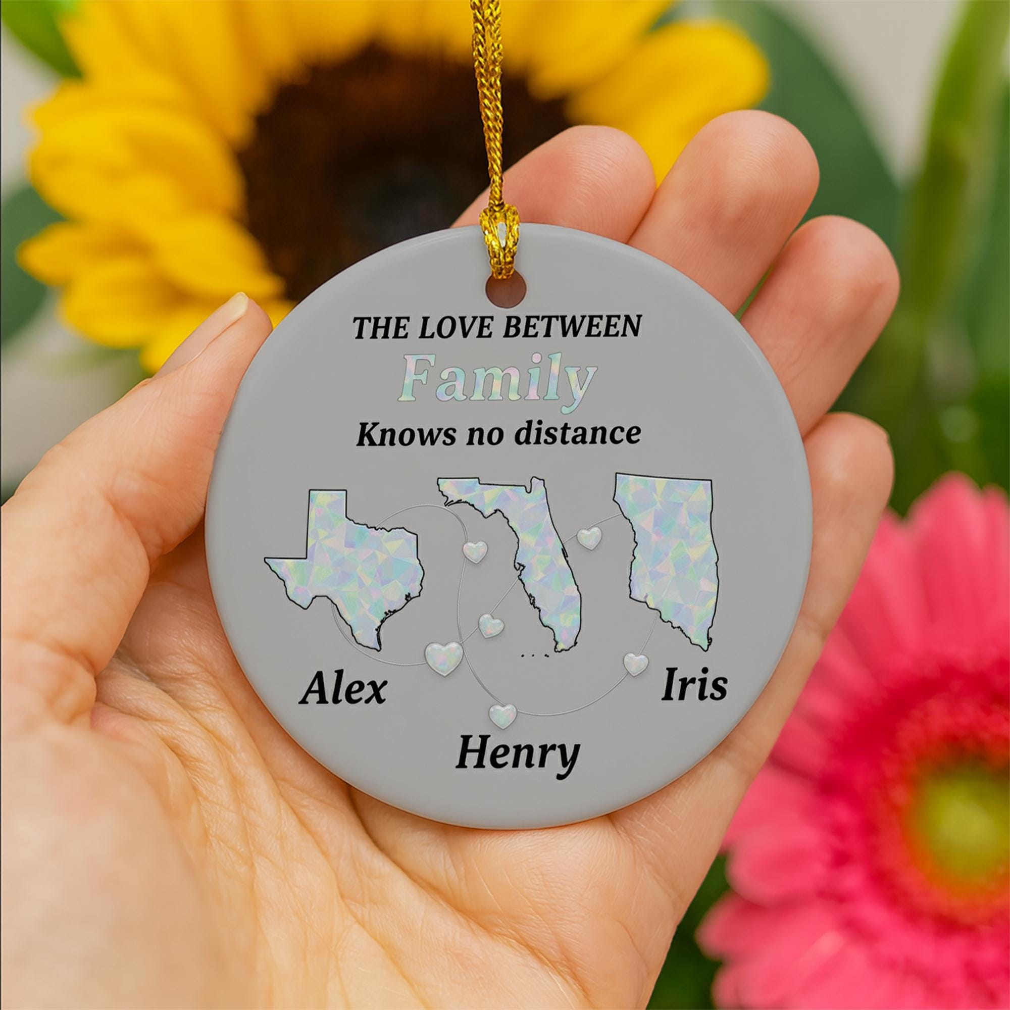 Personalized Long Distance Family Ornament: Custom State Maps, Ceramic Keepsake