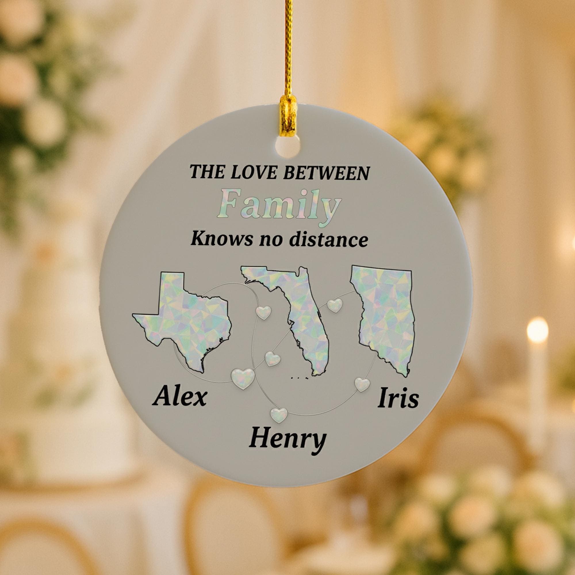 Personalized Long Distance Family Ornament: Custom State Maps, Ceramic Keepsake