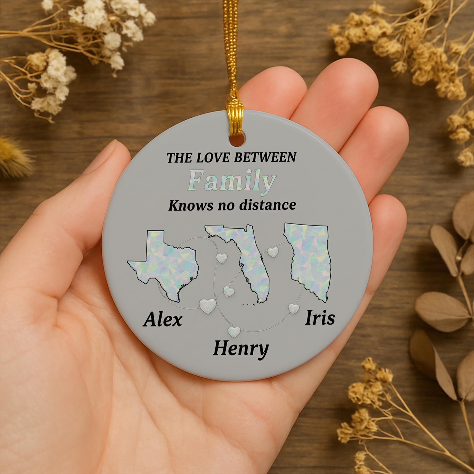 Personalized Long Distance Family Ornament: Custom State Maps, Ceramic Keepsake