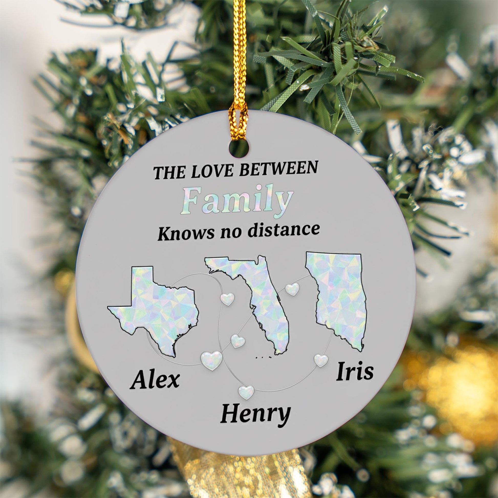 Personalized Long Distance Family Ornament: Custom State Maps, Ceramic Keepsake
