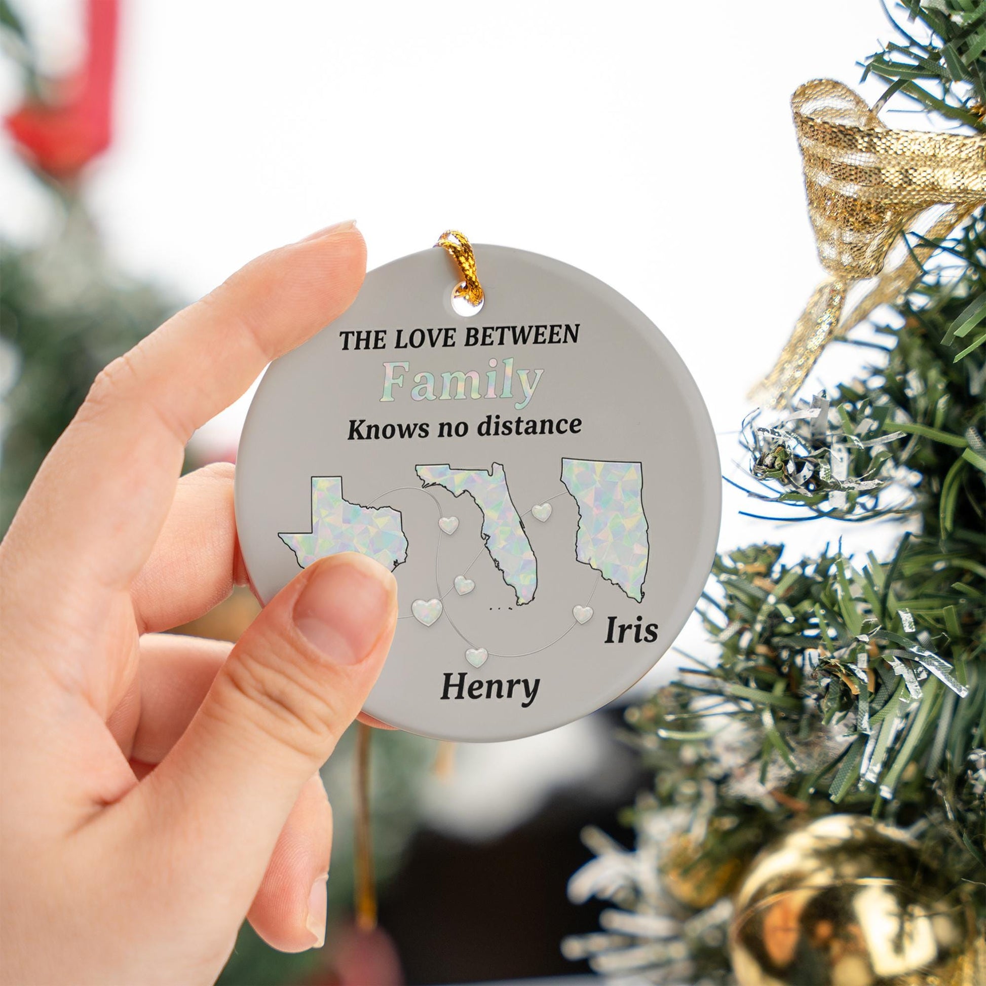 Personalized Long Distance Family Ornament: Custom State Maps, Ceramic Keepsake
