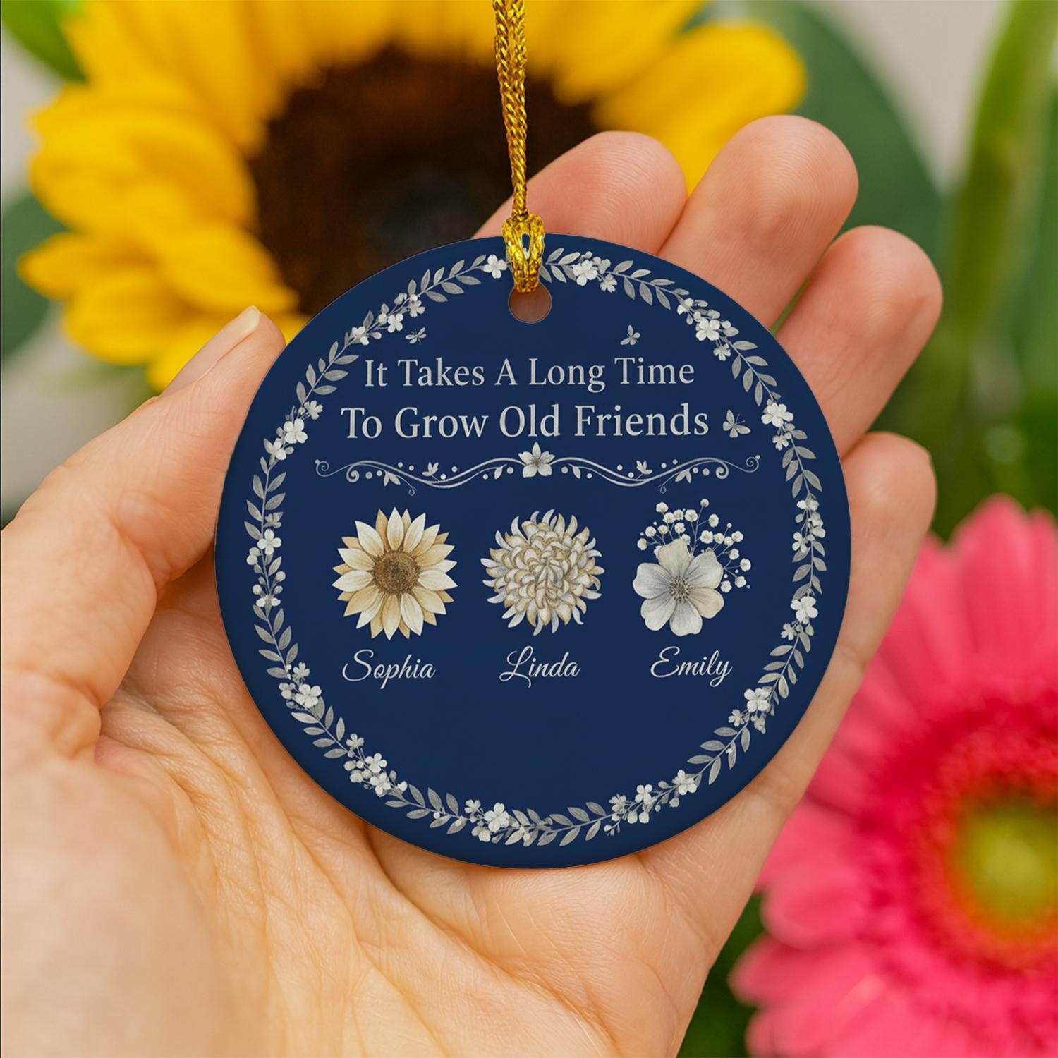 Personalized Friendship Ornament: Custom Birth Flowers, Ceramic Keepsake