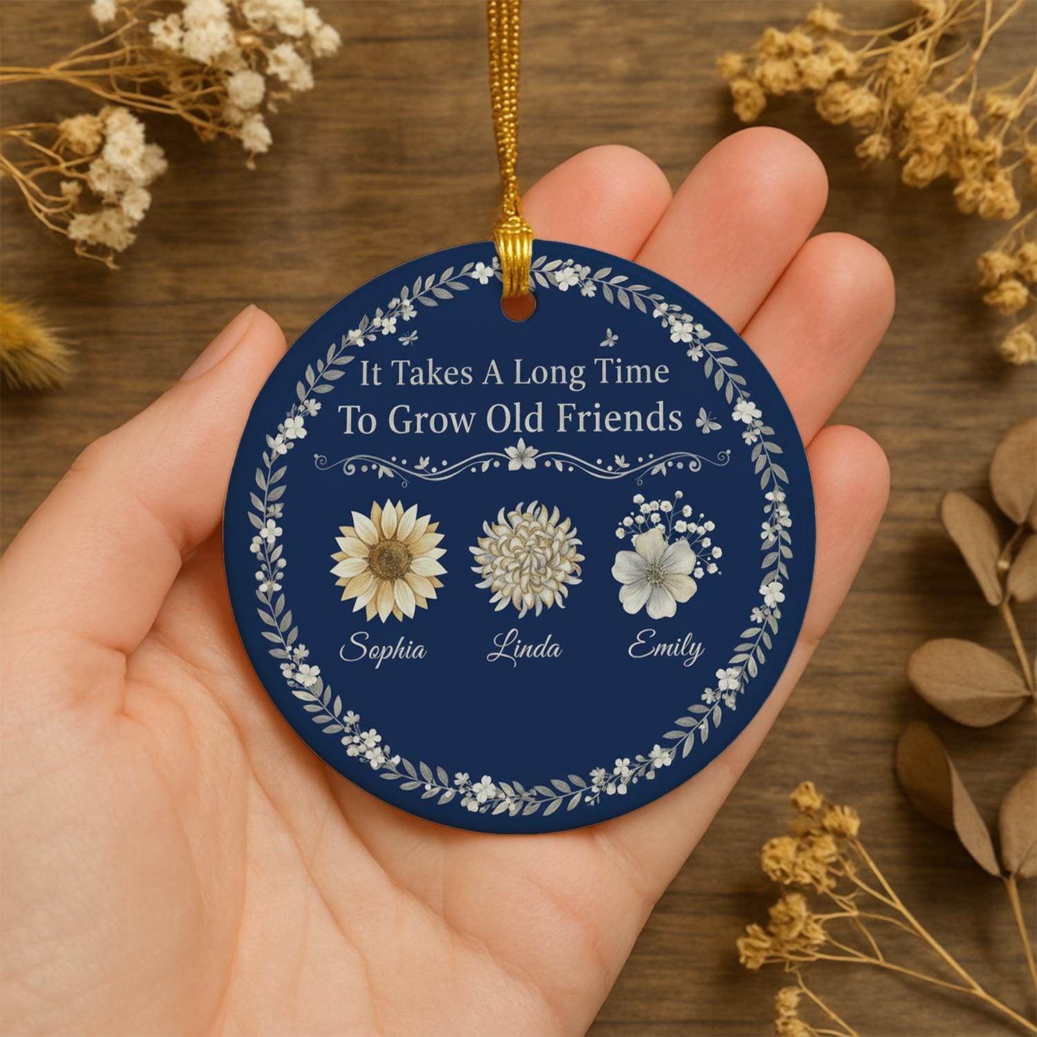 Personalized Friendship Ornament: Custom Birth Flowers, Ceramic Keepsake