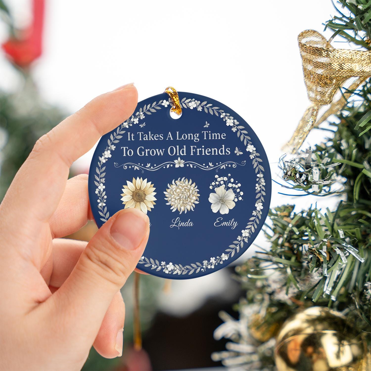Personalized Friendship Ornament: Custom Birth Flowers, Ceramic Keepsake