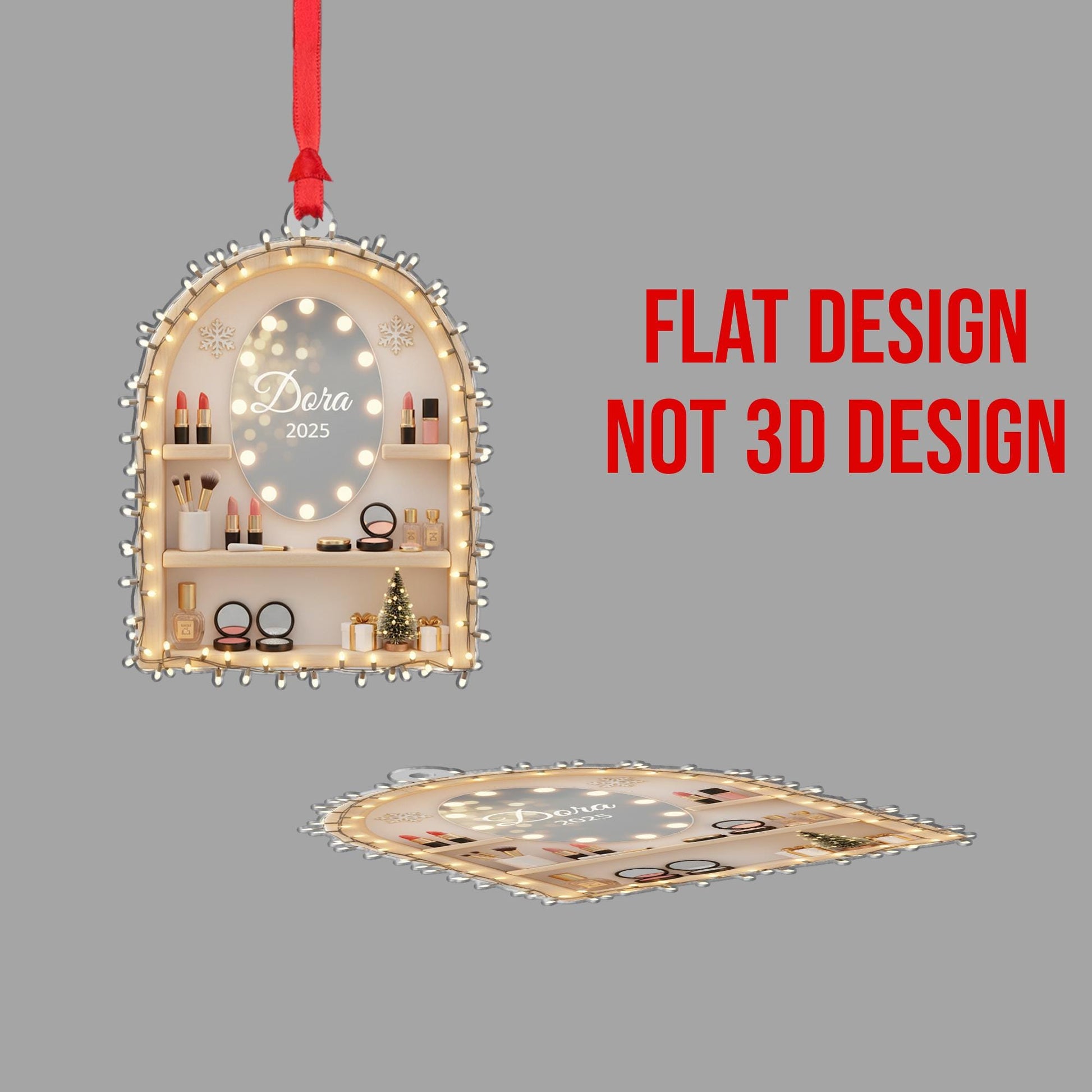 Personalized Makeup Vanity Ornament, Custom Name and Year on Mirror, Acrylic Dressing Table Decoration