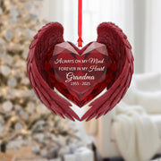 Personalized Memorial Ornament: Acrylic Heart with Angel Wings, Custom Dates, Sympathy Decor image 1
