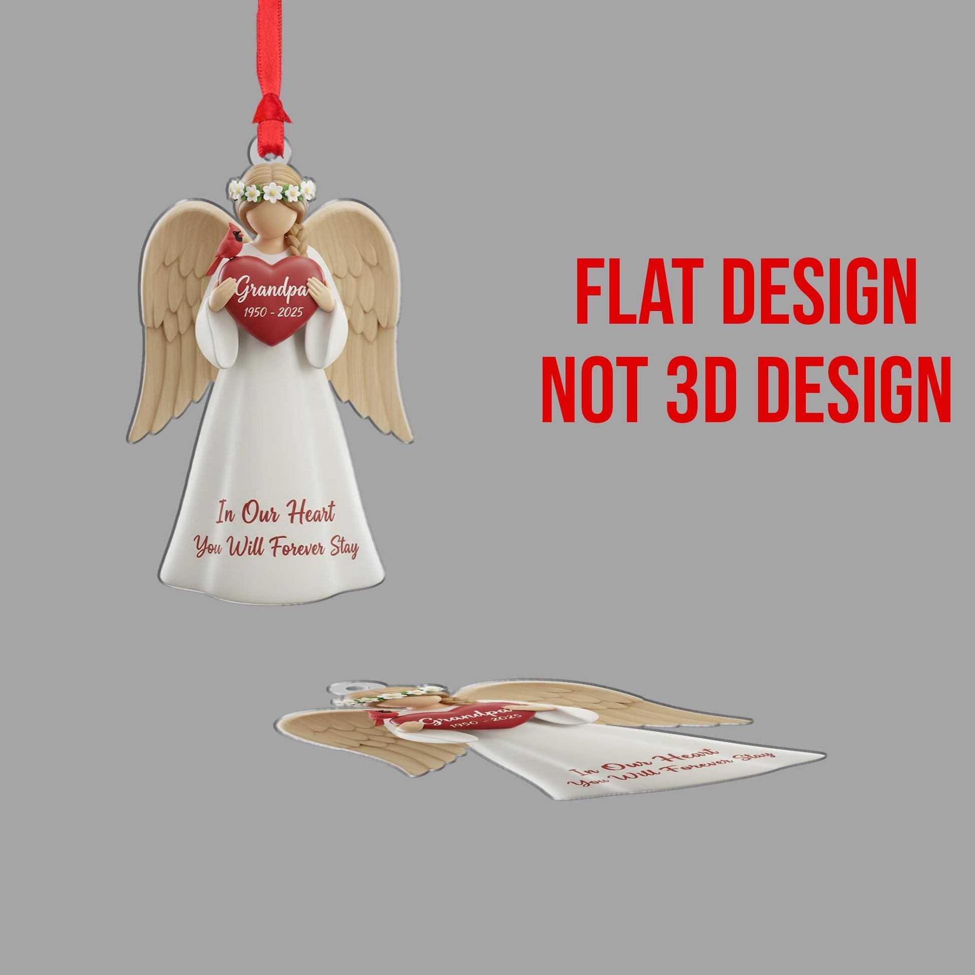 Personalized Angel Memorial Ornament: Figurine with Cardinal, Custom Name and Dates, Sympathy Decor image 3
