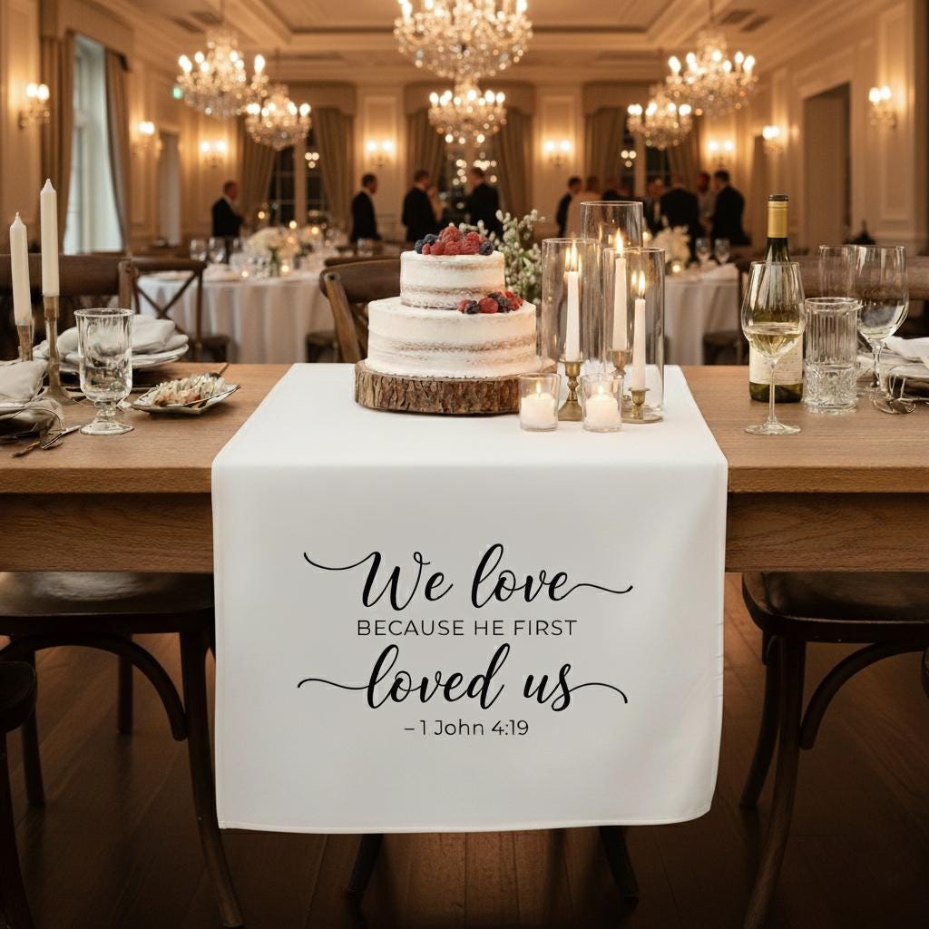 Bible Verse Wedding Table Runner: Christian Reception Decor