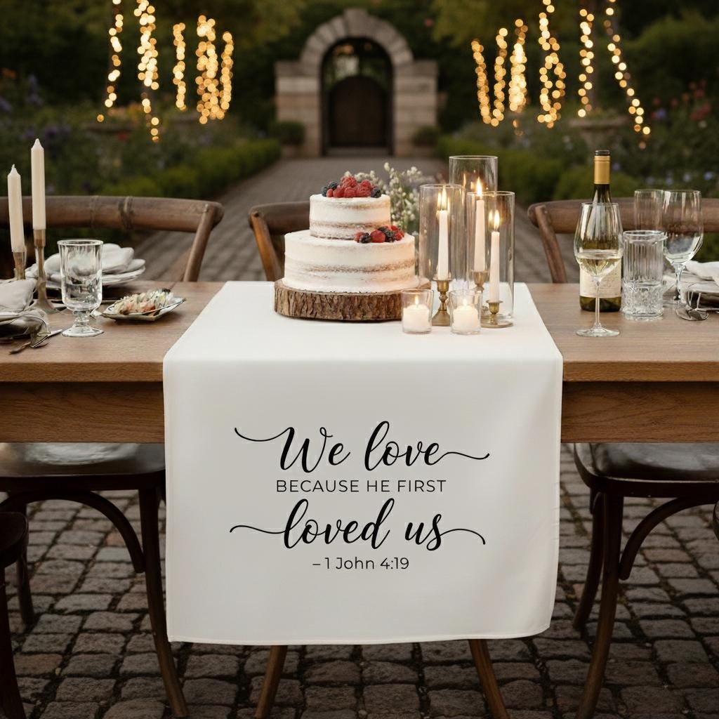 Bible Verse Wedding Table Runner: Christian Reception Decor