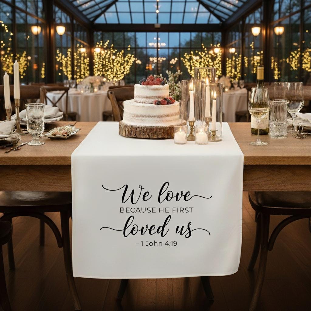 Bible Verse Wedding Table Runner: Christian Reception Decor
