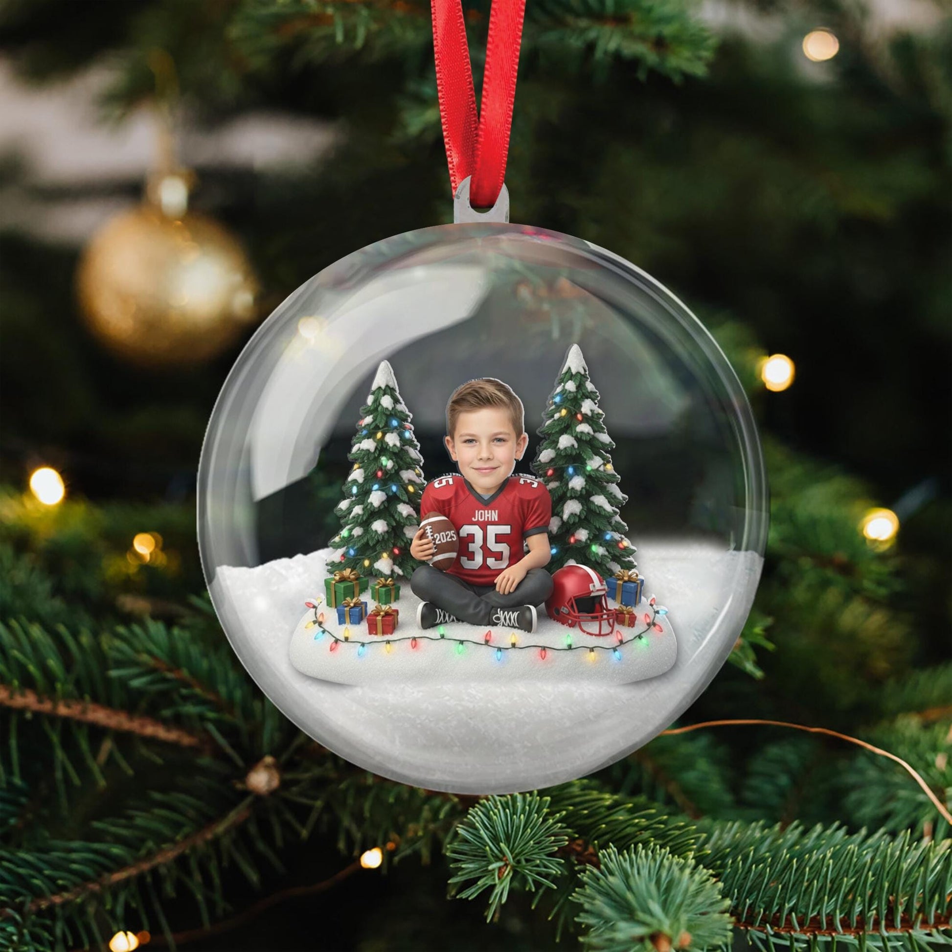 Personalized Football Ball Ornament – Custom Photo & Name Holiday Keepsake image 1