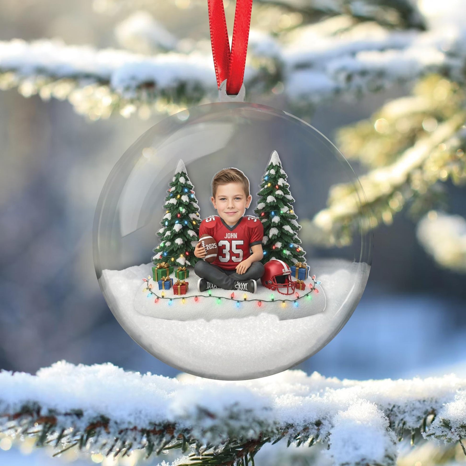 Personalized Football Ball Ornament – Custom Photo & Name Holiday Keepsake image 2
